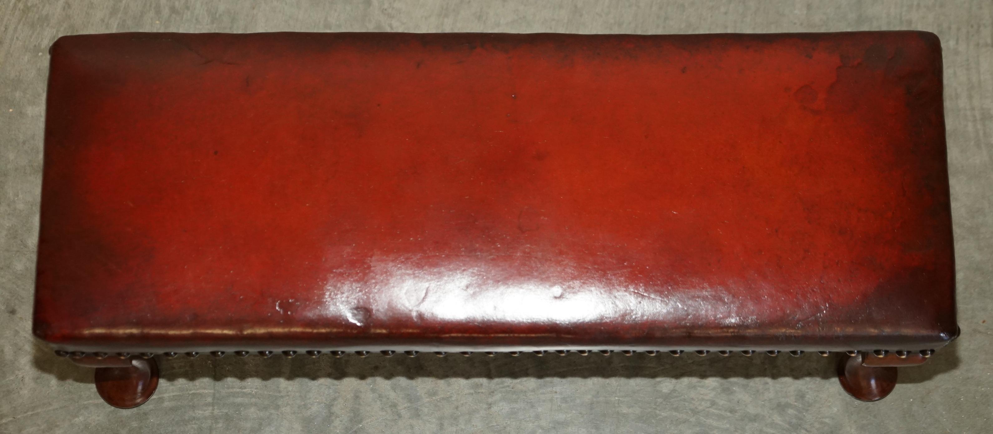 Victorian Antique Cabriolet Leg Fully Restored Hand Dyed Bordeaux Leather Tufted Footstool For Sale
