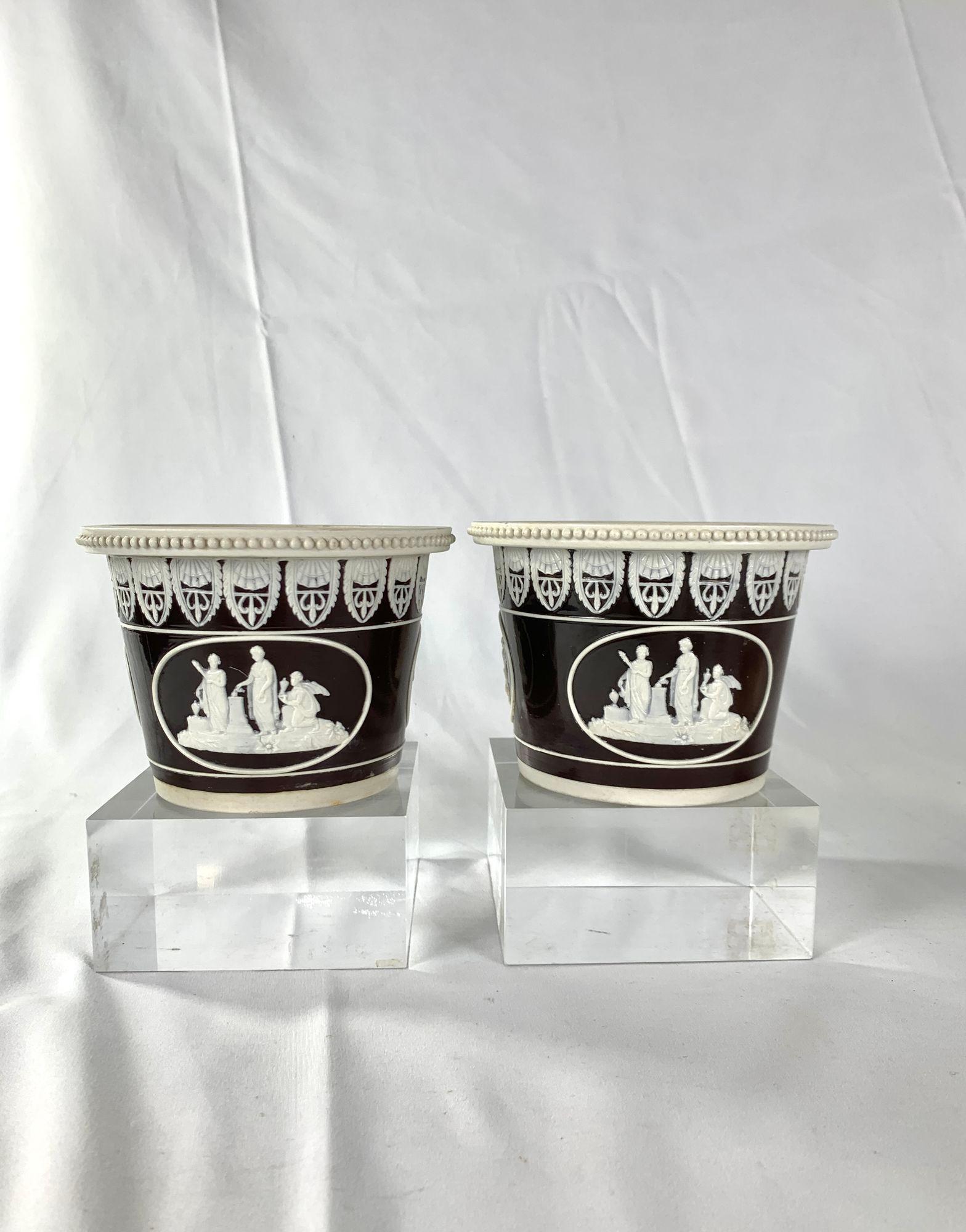 Antique Cache Pots Pair by Ridgway Neoclassical England Circa 1820 In Excellent Condition In Katonah, NY