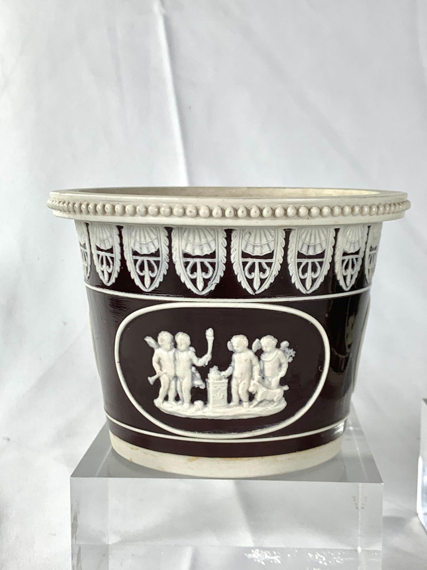 Stoneware Antique Cache Pots Pair by Ridgway Neoclassical England Circa 1820