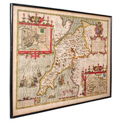 Antique Caernarvon Map, Framed Cartography, Welsh County, John Speed, Circa 1610