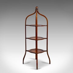 Antique Cake Stand, English, Edwardian, Mahogany, Three-Tier, Plate, circa 1910