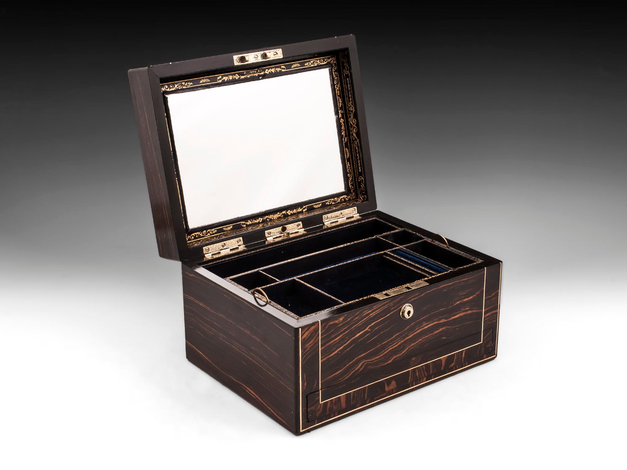 Antique Calamander Brass Jewelry Box 6
