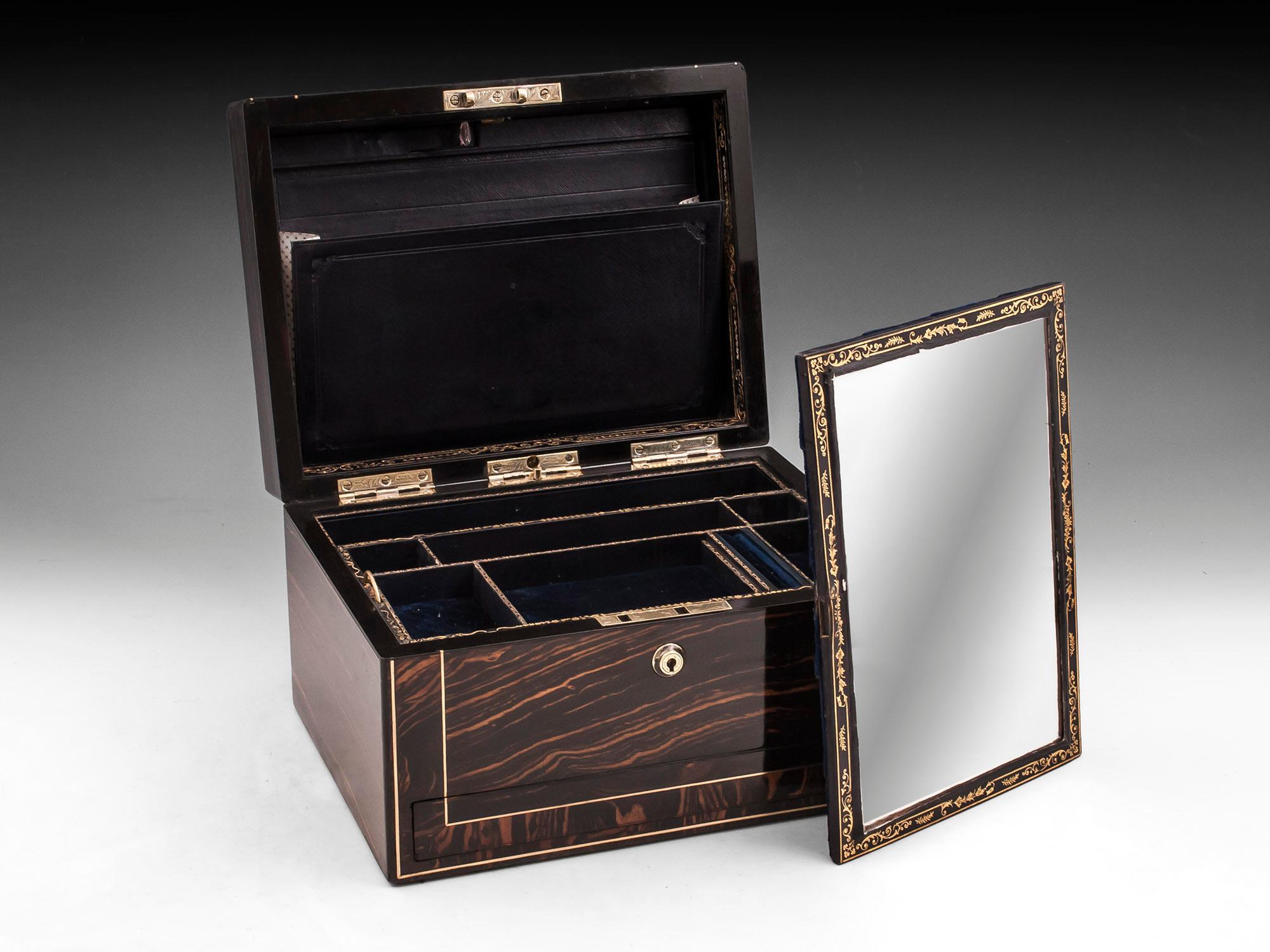 Antique Calamander Brass Jewelry Box 7