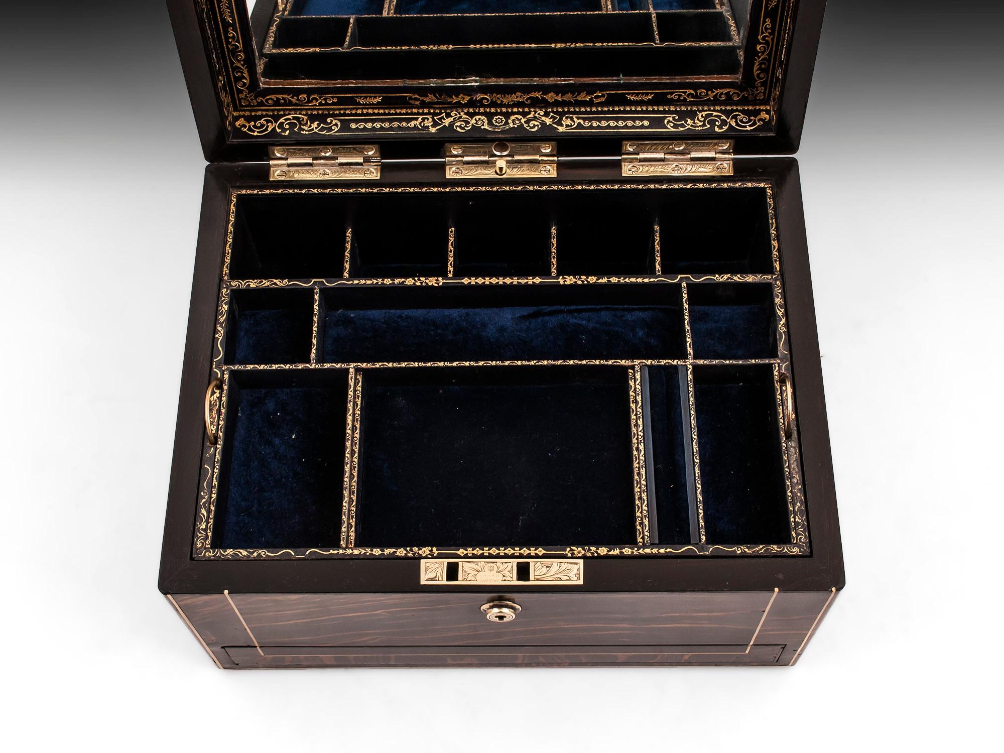 Antique Calamander Brass Jewelry Box 2