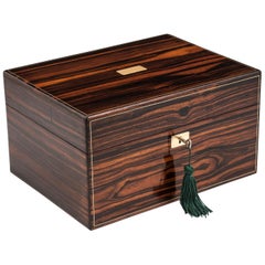 Antique Calamander Velvet Lined Jewelry Box Hidden Drawer, 19th Century