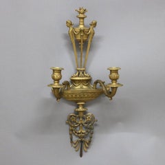 Antique Caldwell & Co. French Empire Bronze Two-Candle Wall Sconce with Seal
