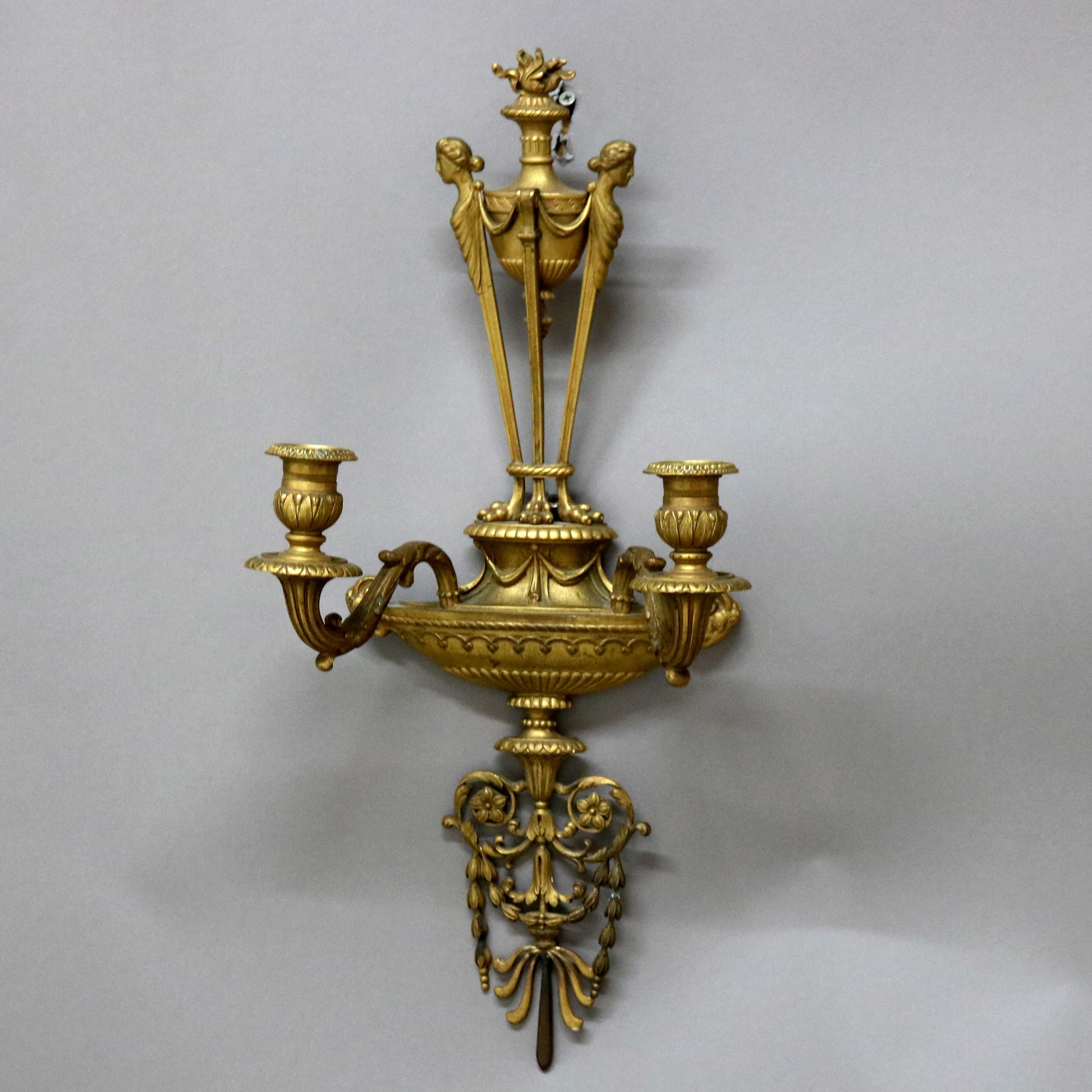 Calco Antico Caldwell & Co. Applique a due candele in bronzo Impero Francese con guarnizione in vendita