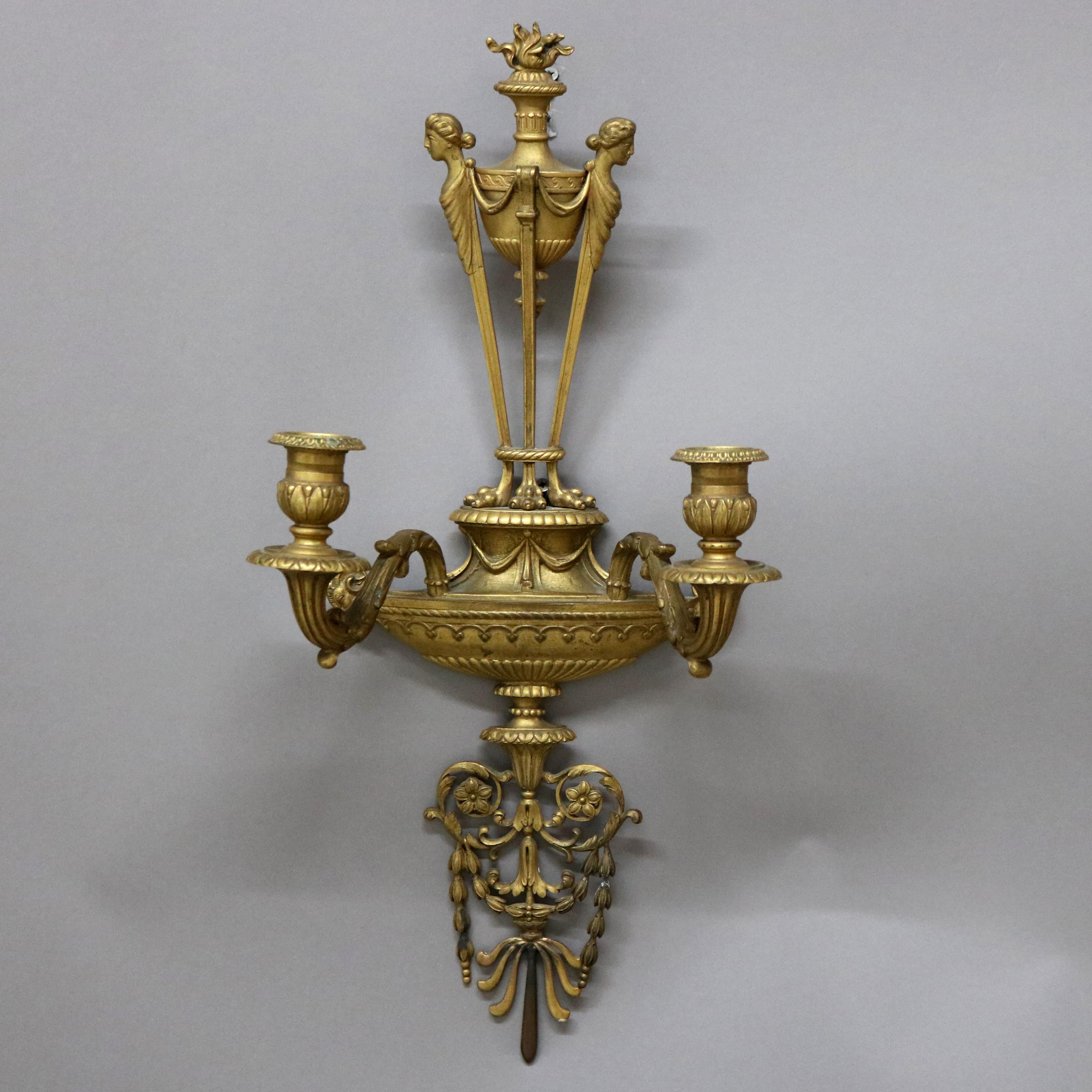 Antico Caldwell & Co. Applique a due candele in bronzo Impero Francese con guarnizione in vendita 2
