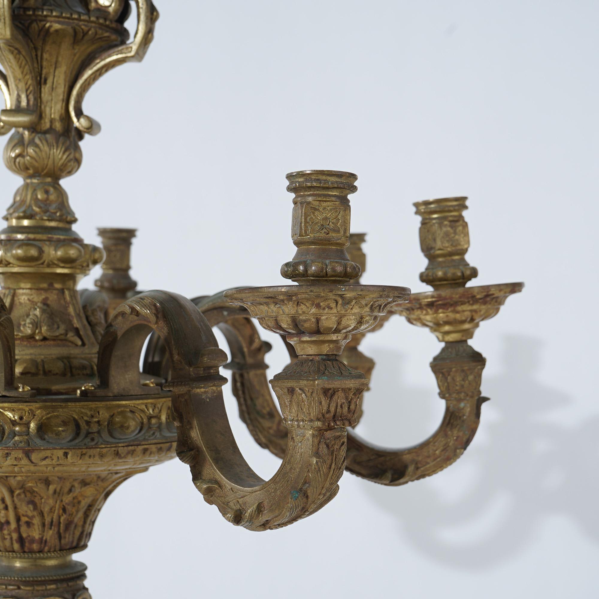 Carved Antique Caldwell French Louis XIV Figural 8-Light Candelabra Chandelier 19thC For Sale