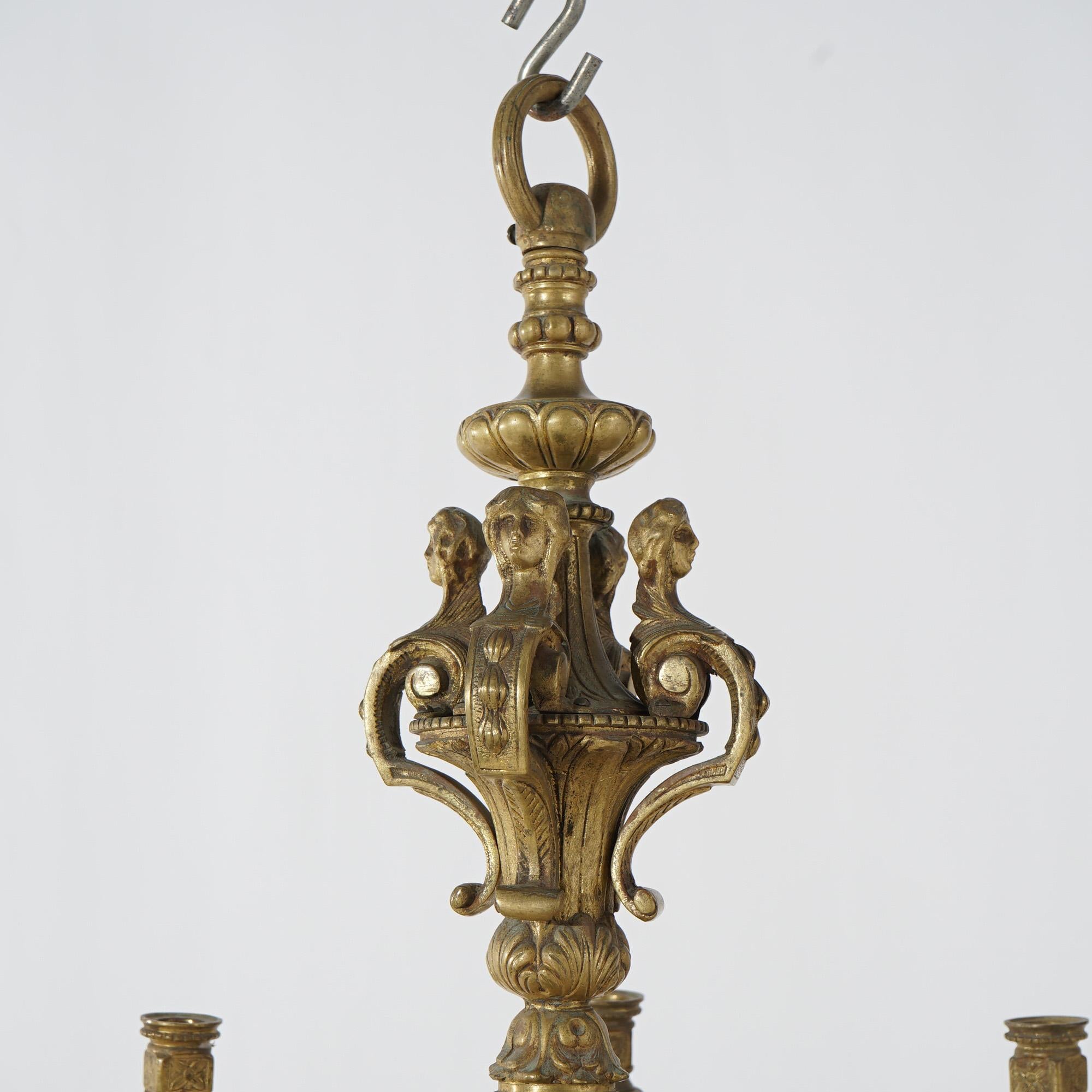 19th Century Antique Caldwell French Louis XIV Figural 8-Light Candelabra Chandelier 19thC For Sale