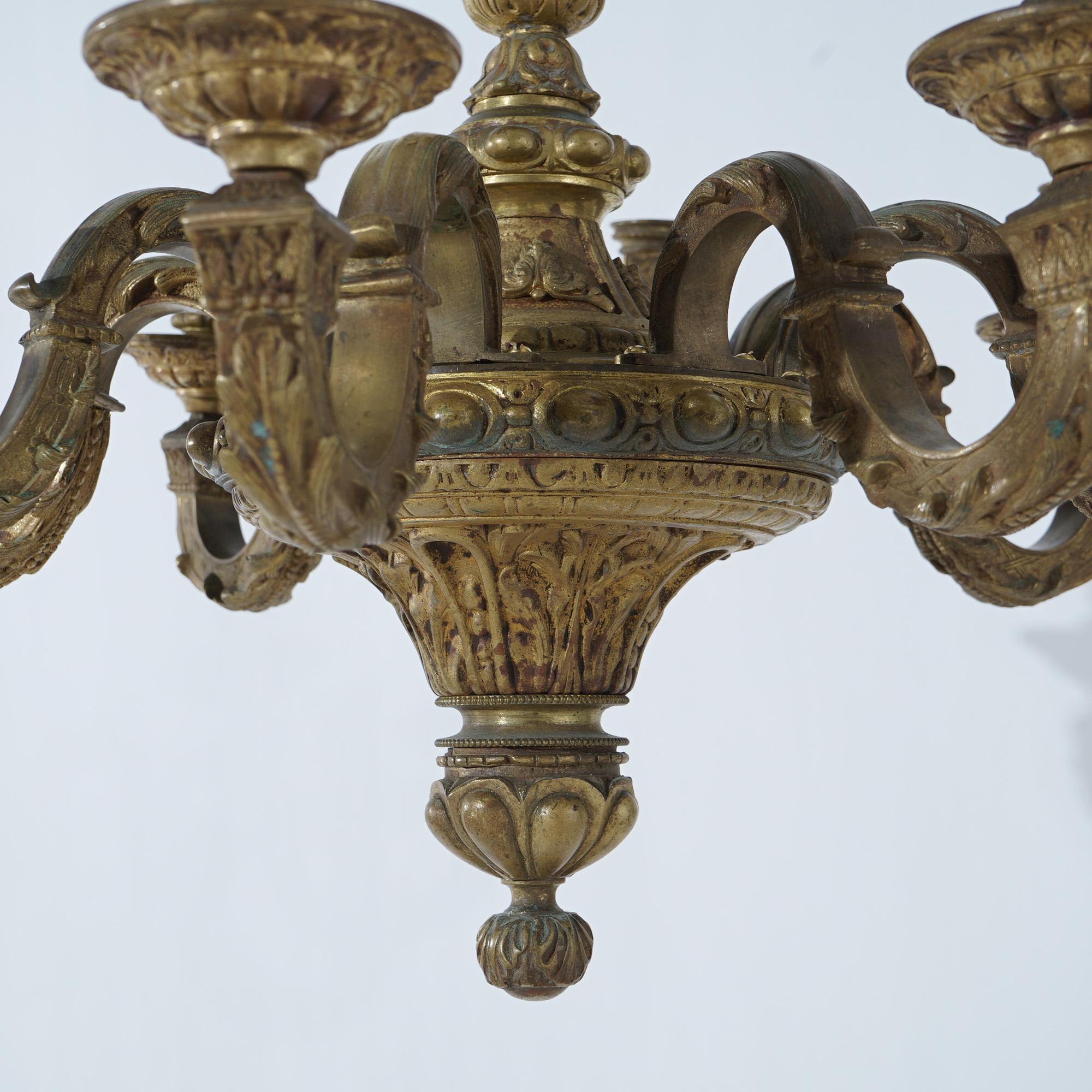 Giltwood Antique Caldwell French Louis XIV Figural 8-Light Candelabra Chandelier 19thC For Sale