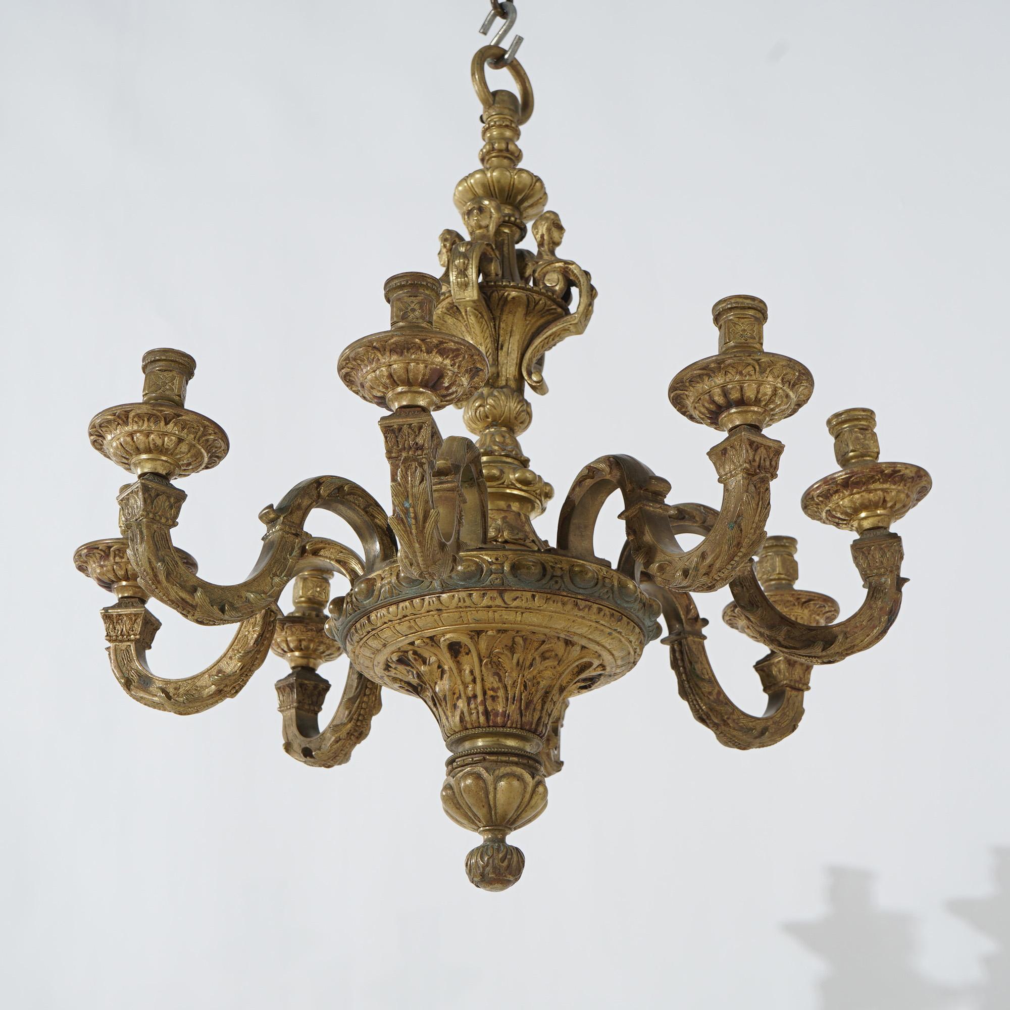Antique Caldwell French Louis XIV Figural 8-Light Candelabra Chandelier 19thC For Sale 1