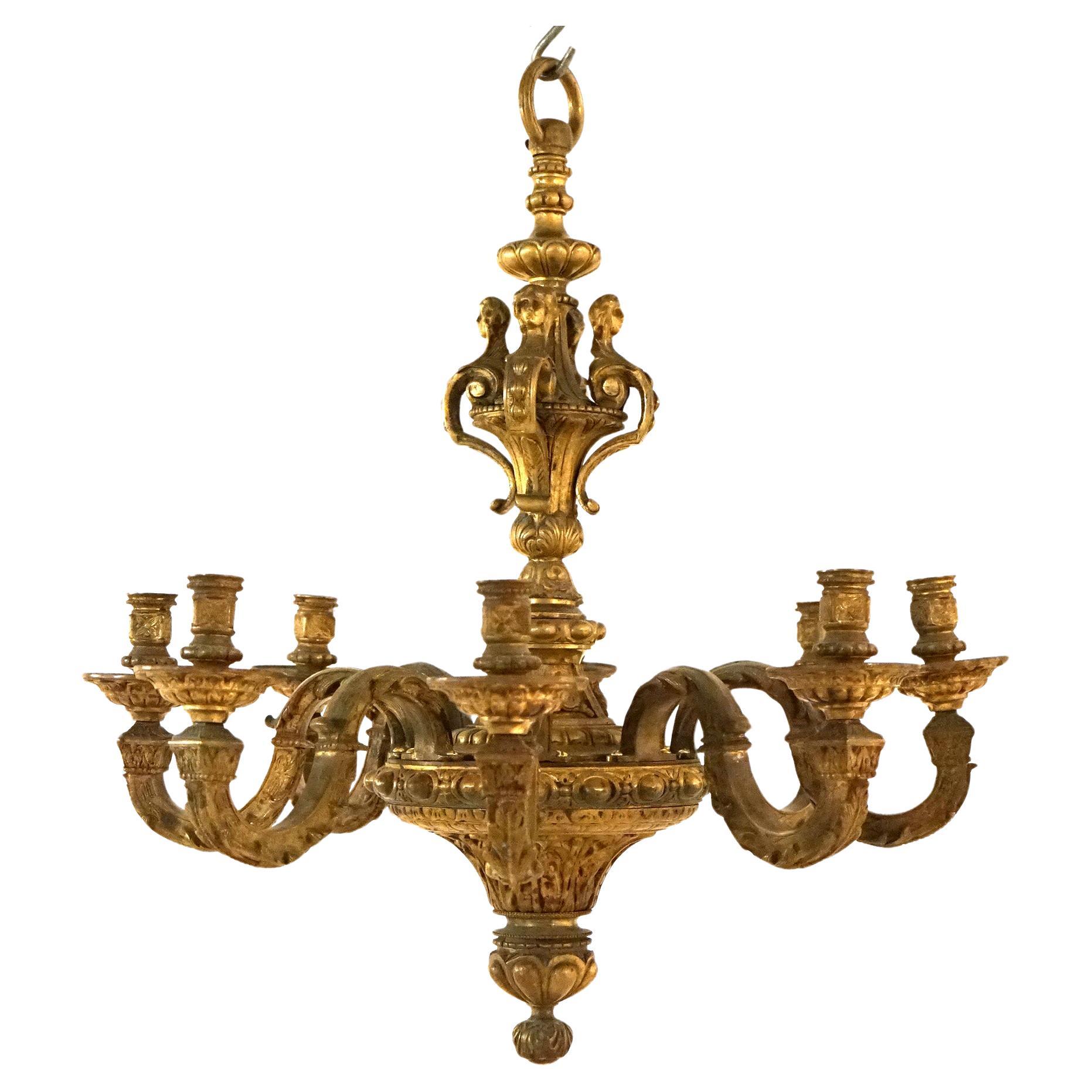 Antique Caldwell French Louis XIV Figural 8-Light Candelabra Chandelier 19thC For Sale