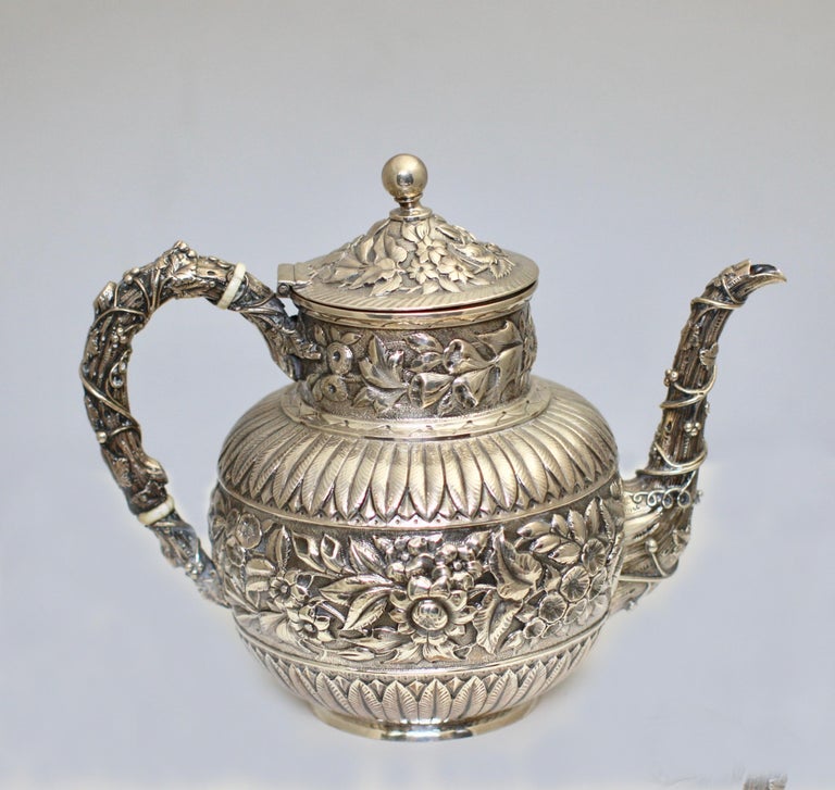 Late 19th Century Antique Caldwell Silver Tea & Coffee Service For Sale