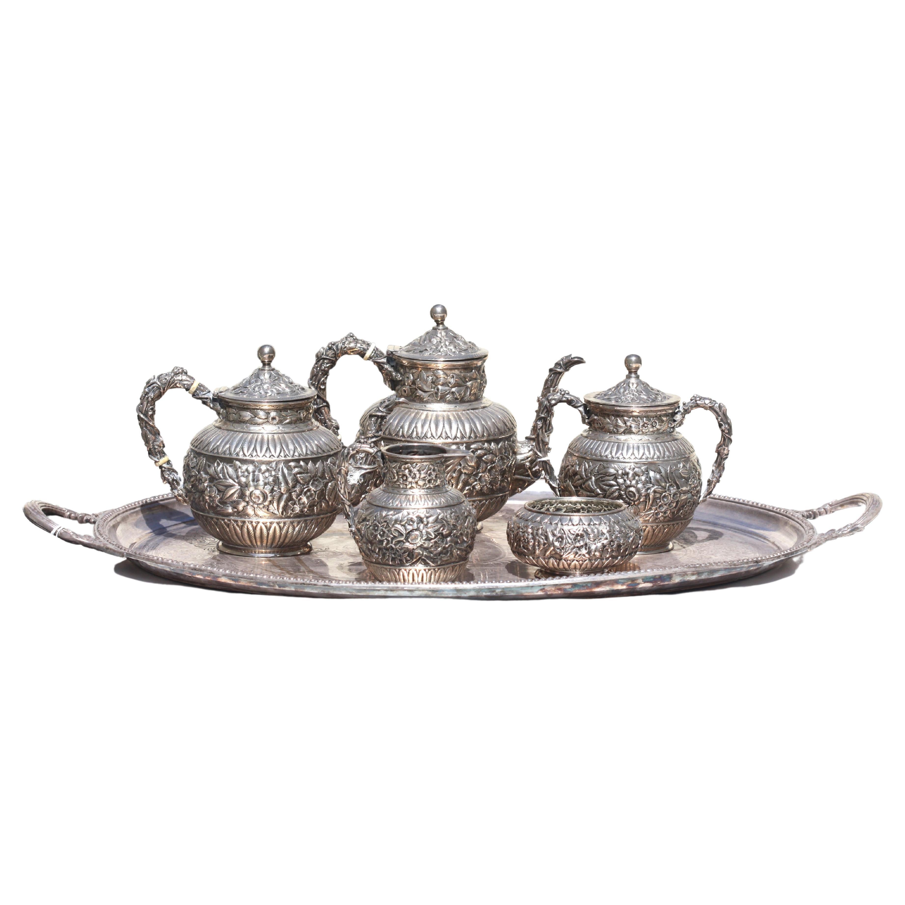 J.E. Caldwell & Co., Silver Five-Piece Tea & Coffee Service together with an Elk