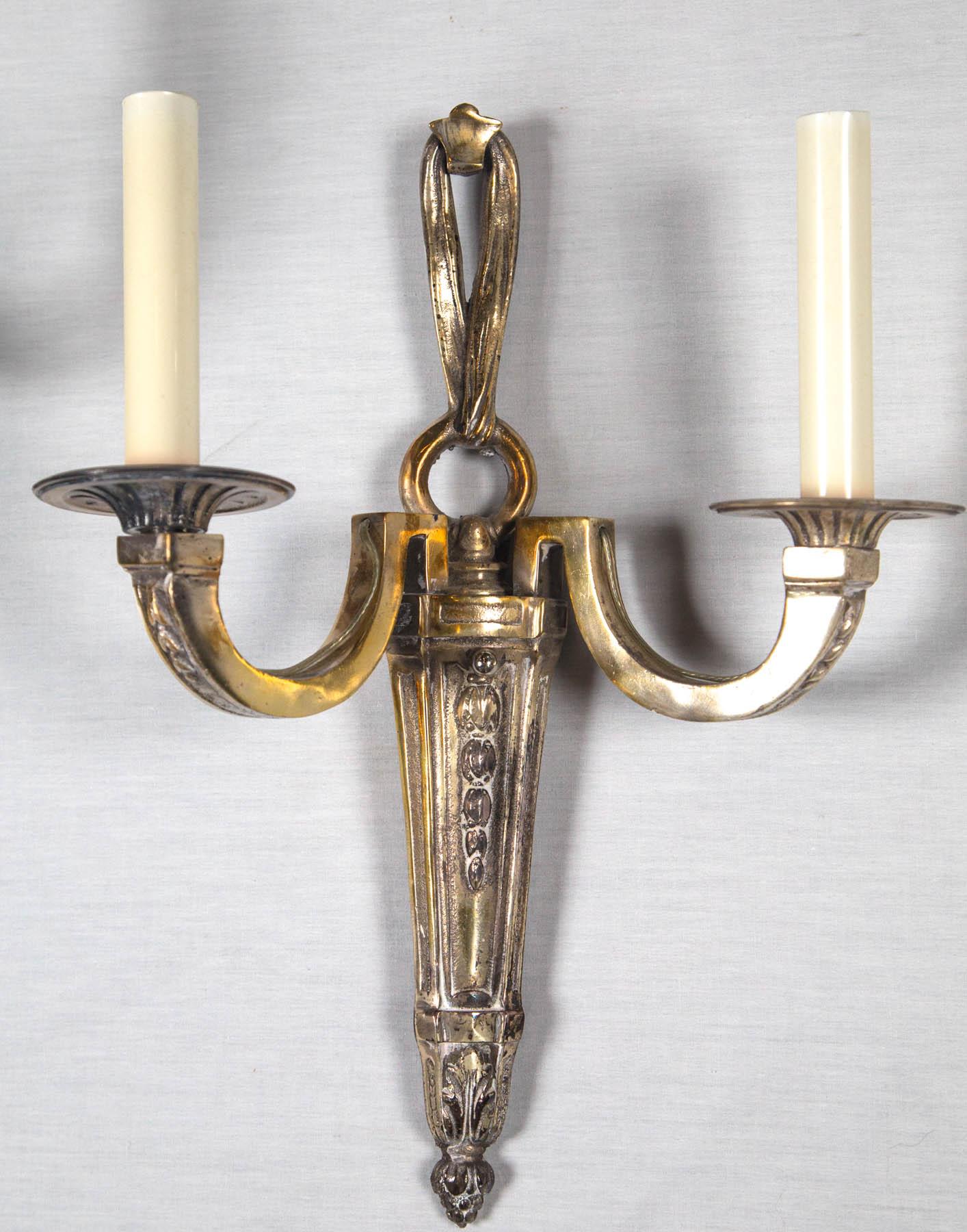 Antique Caldwell Silvered Bronze Sconces In Excellent Condition For Sale In Stamford, CT
