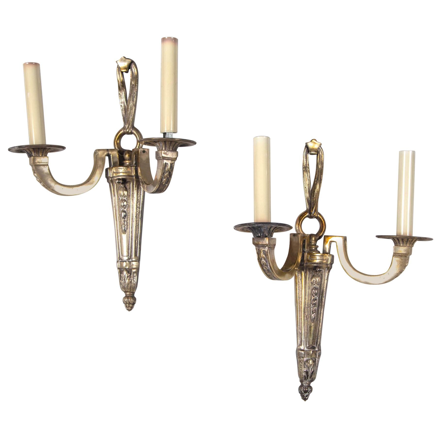 Antique Caldwell Silvered Bronze Sconces For Sale