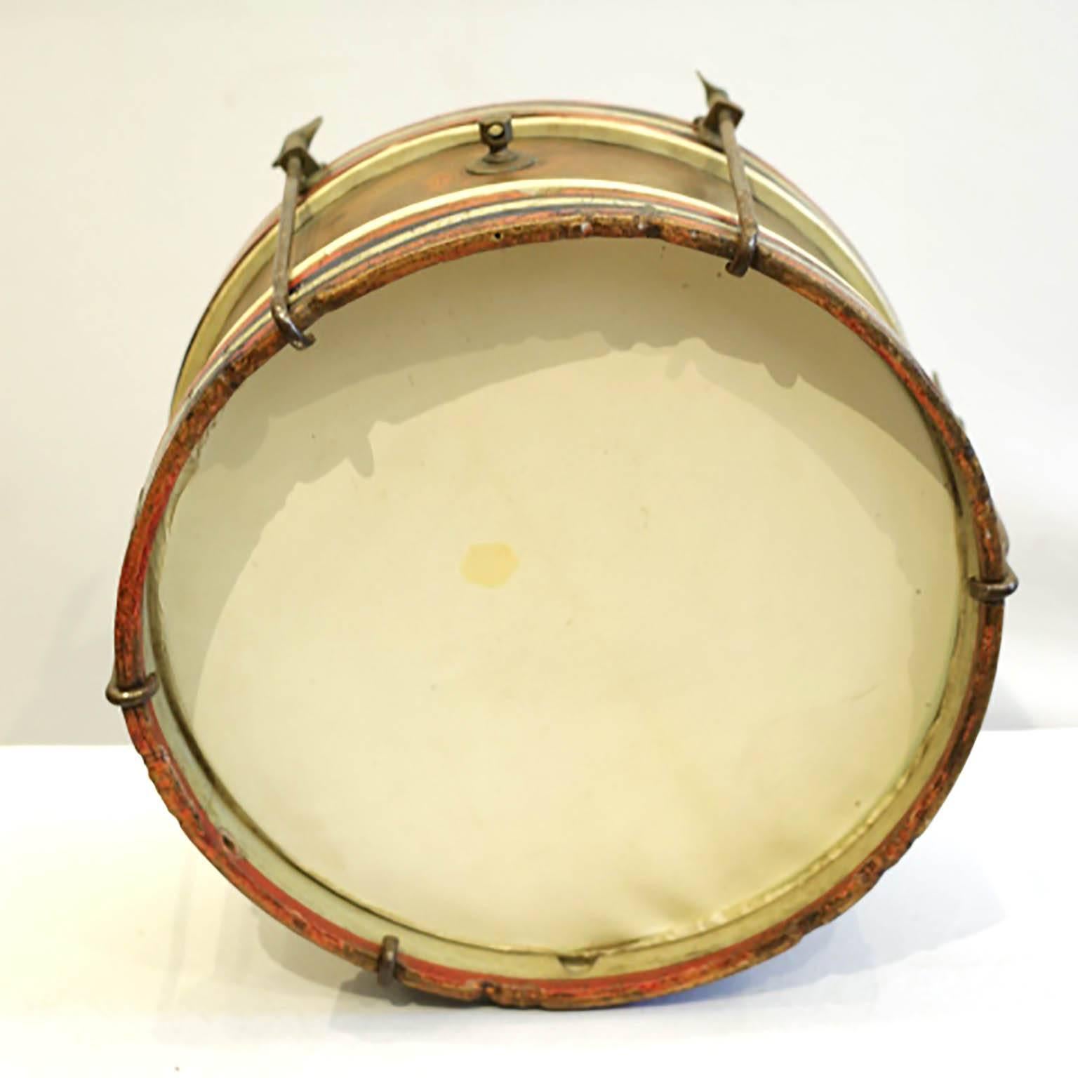 Brass Antique Calfskin Snare Drum, circa 1920-1940s