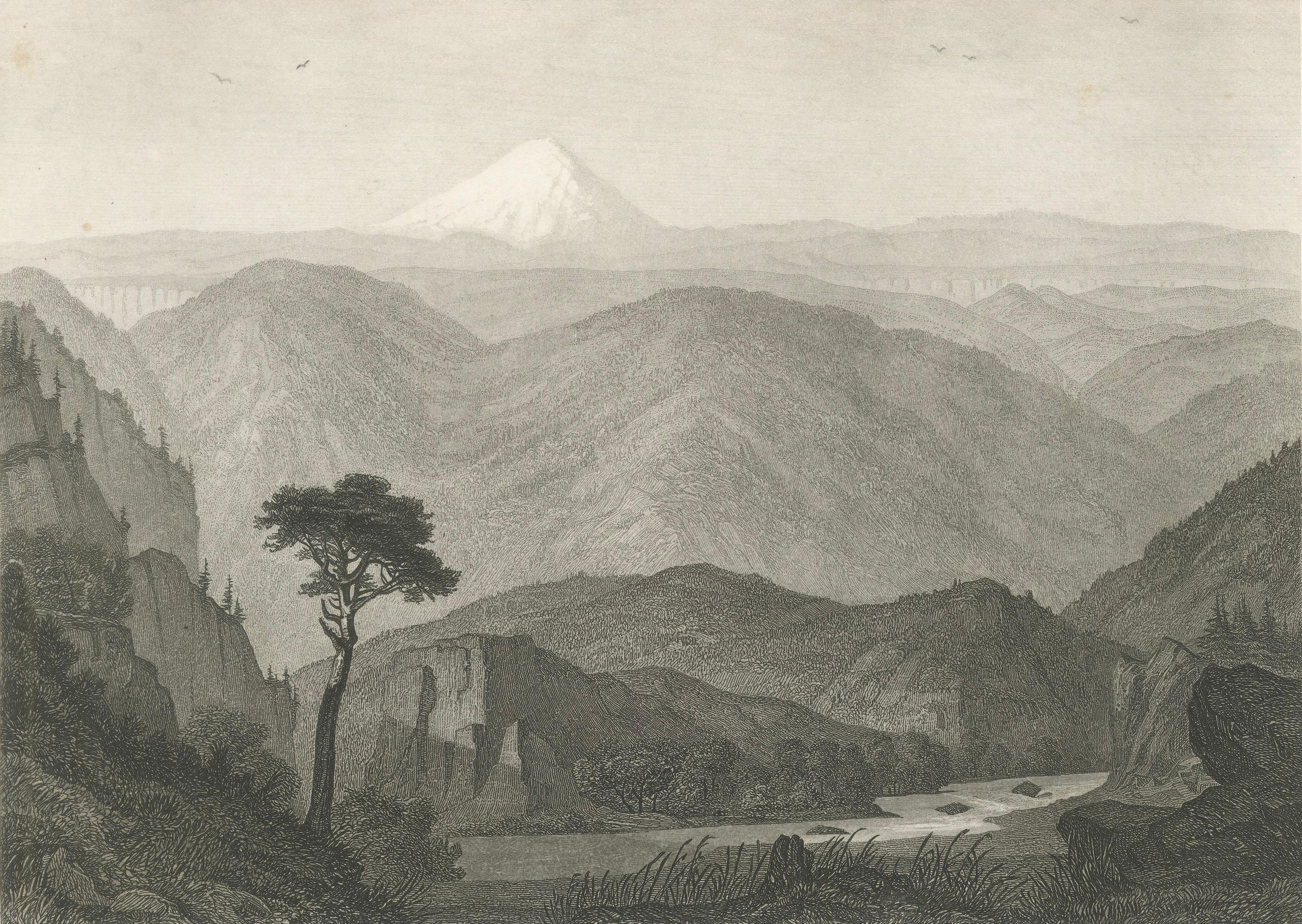 Antique California Landscape Print, Mt Shasta & Sacramento River View 1861