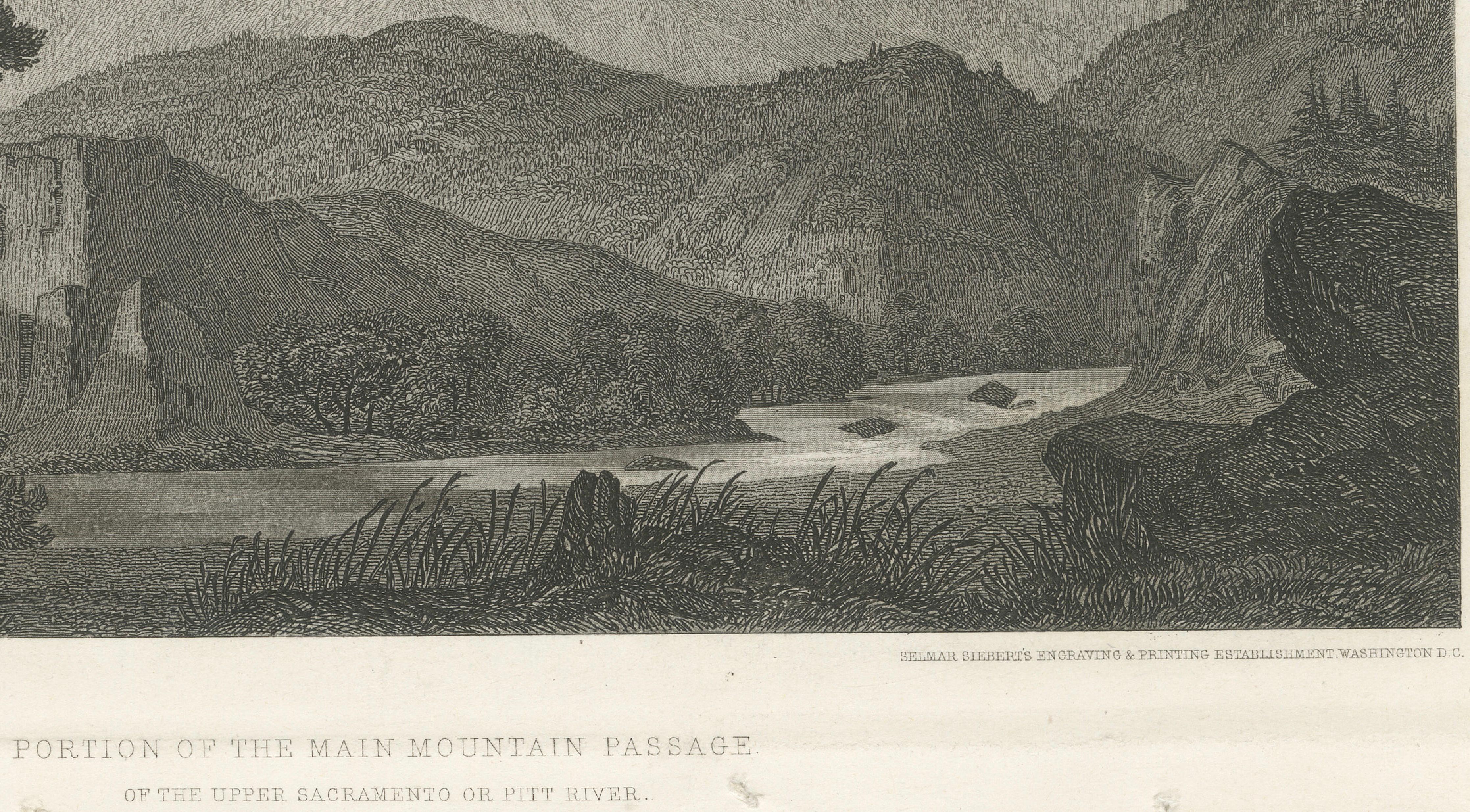 Antique California Landscape Print, Mt Shasta & Sacramento River View 1861