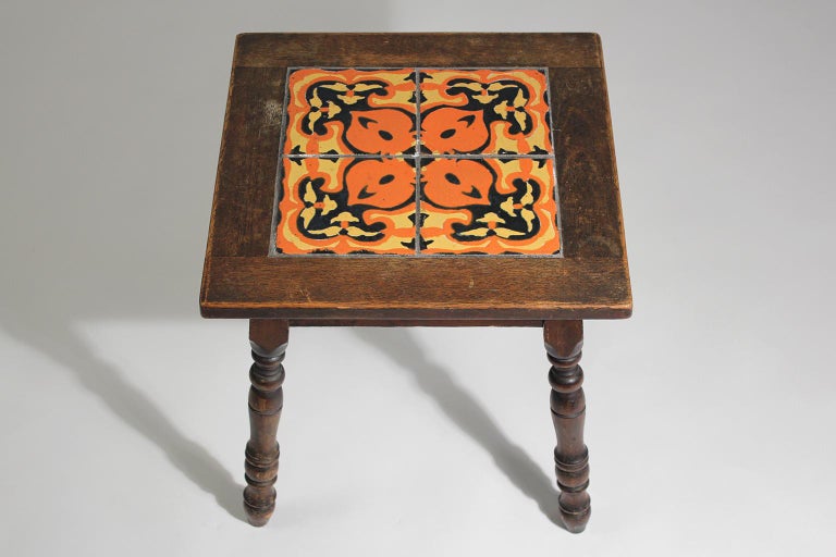 Antique California Mission Taylor Malibu Wood and Tile Top Side Table