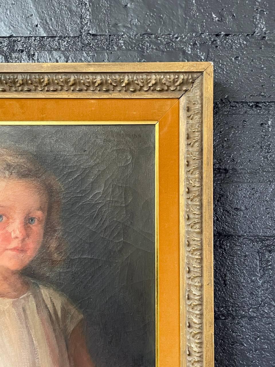 Americano Antico ritratto californiano di ragazza seduta dipinto a olio da Wanda Neumann in vendita
