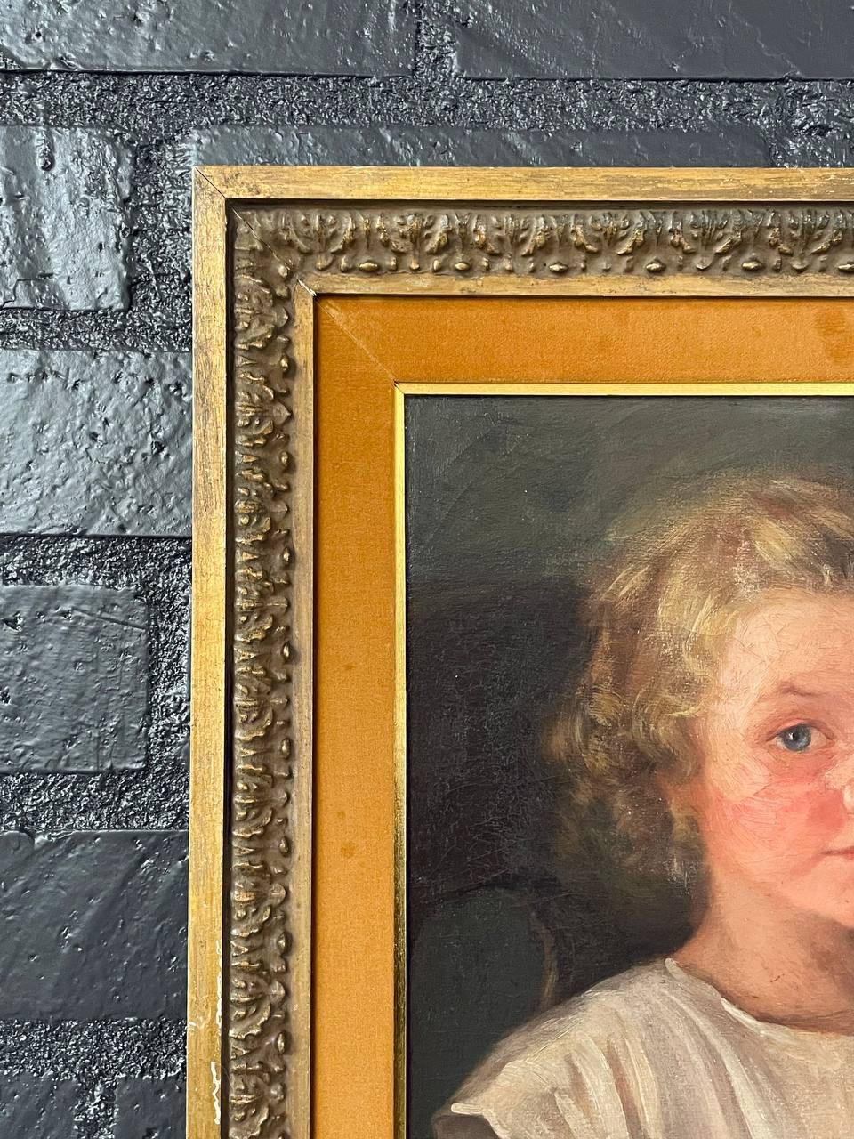 Antico ritratto californiano di ragazza seduta dipinto a olio da Wanda Neumann In condizioni buone in vendita a Los Angeles, CA