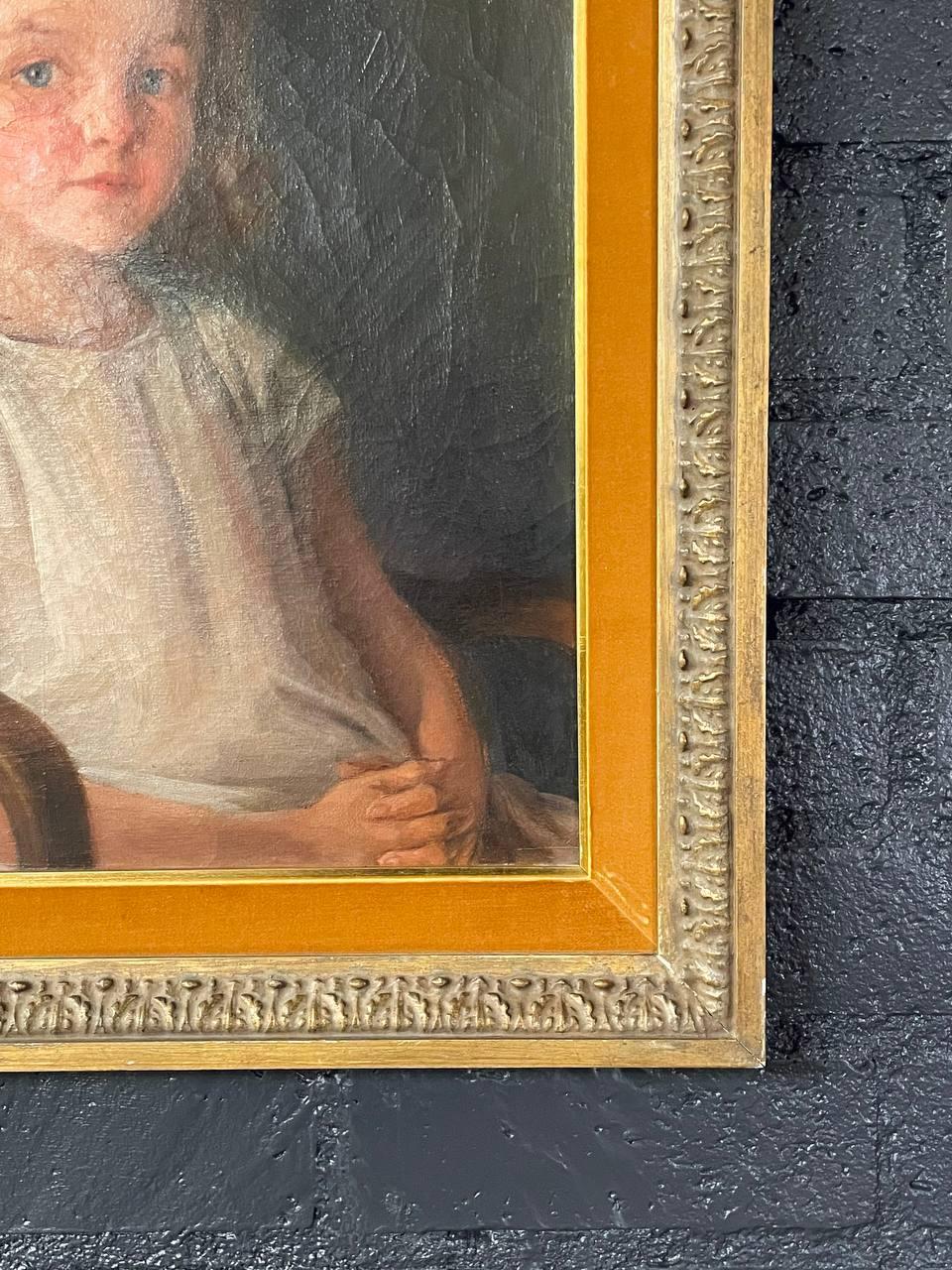 Inizio XX secolo Antico ritratto californiano di ragazza seduta dipinto a olio da Wanda Neumann in vendita
