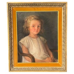 Antique California Portrait Oil Painting of Girl Sitting by Wanda Neumann
