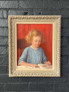 Antique California Portrait Oil Painting of Reading Girl by Wanda Neumann