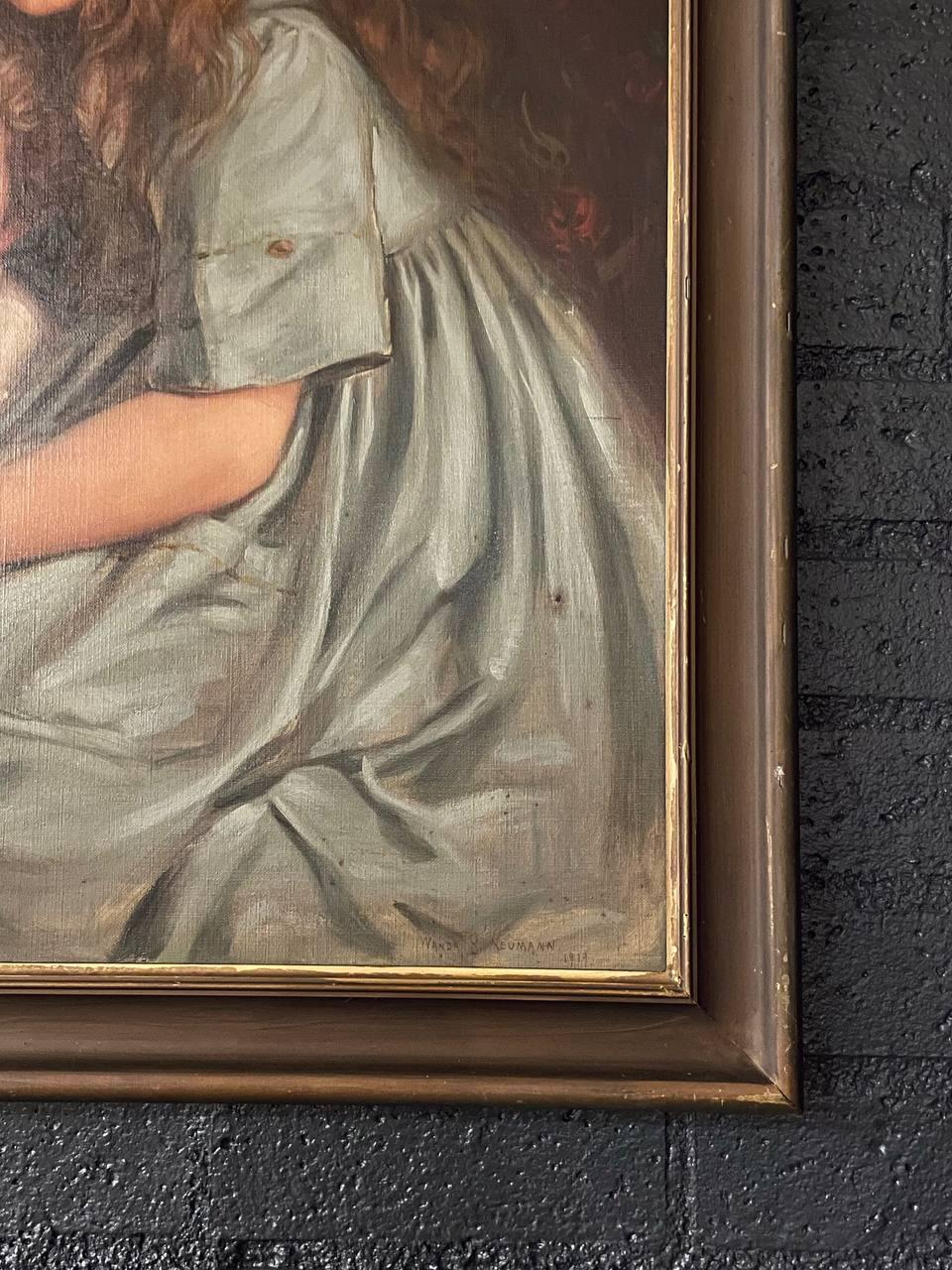 Inizio XX secolo Antico ritratto californiano di sorelle dipinto a olio da Wanda Neumann in vendita