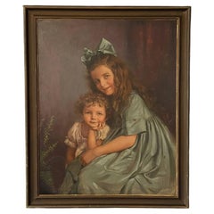 Antique California Portrait Oil Painting of Sisters by Wanda Neumann