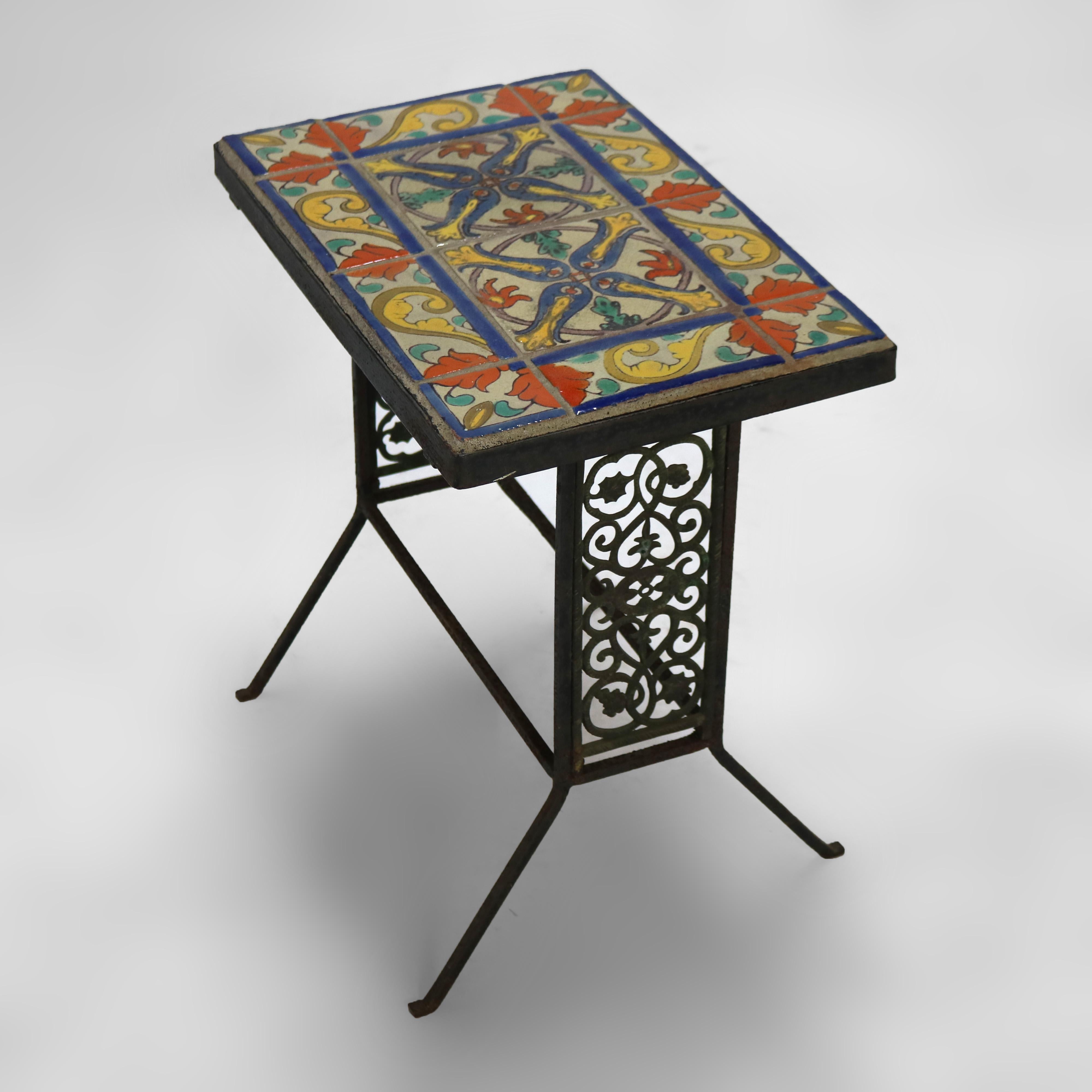 ***Reduced In-House Delivery Rates - Click on “Ask Seller” to Request a Quote***

Antique California Pottery Bronze, Wrought Iron & Floral Tile Side Table C1910

Measures- 20.25