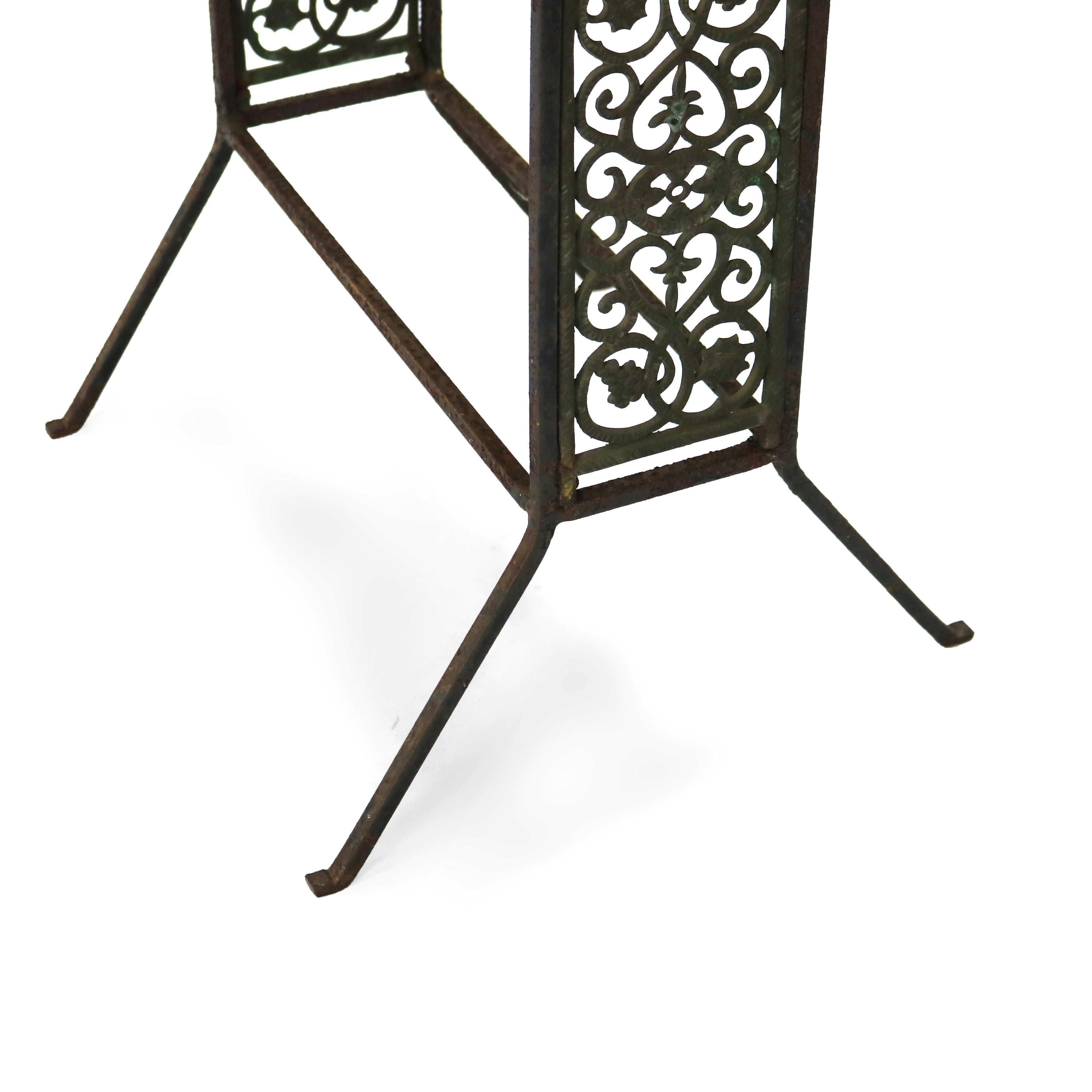 Antique California Pottery Bronze, Wrought Iron & Floral Tile Side Table C1910 5