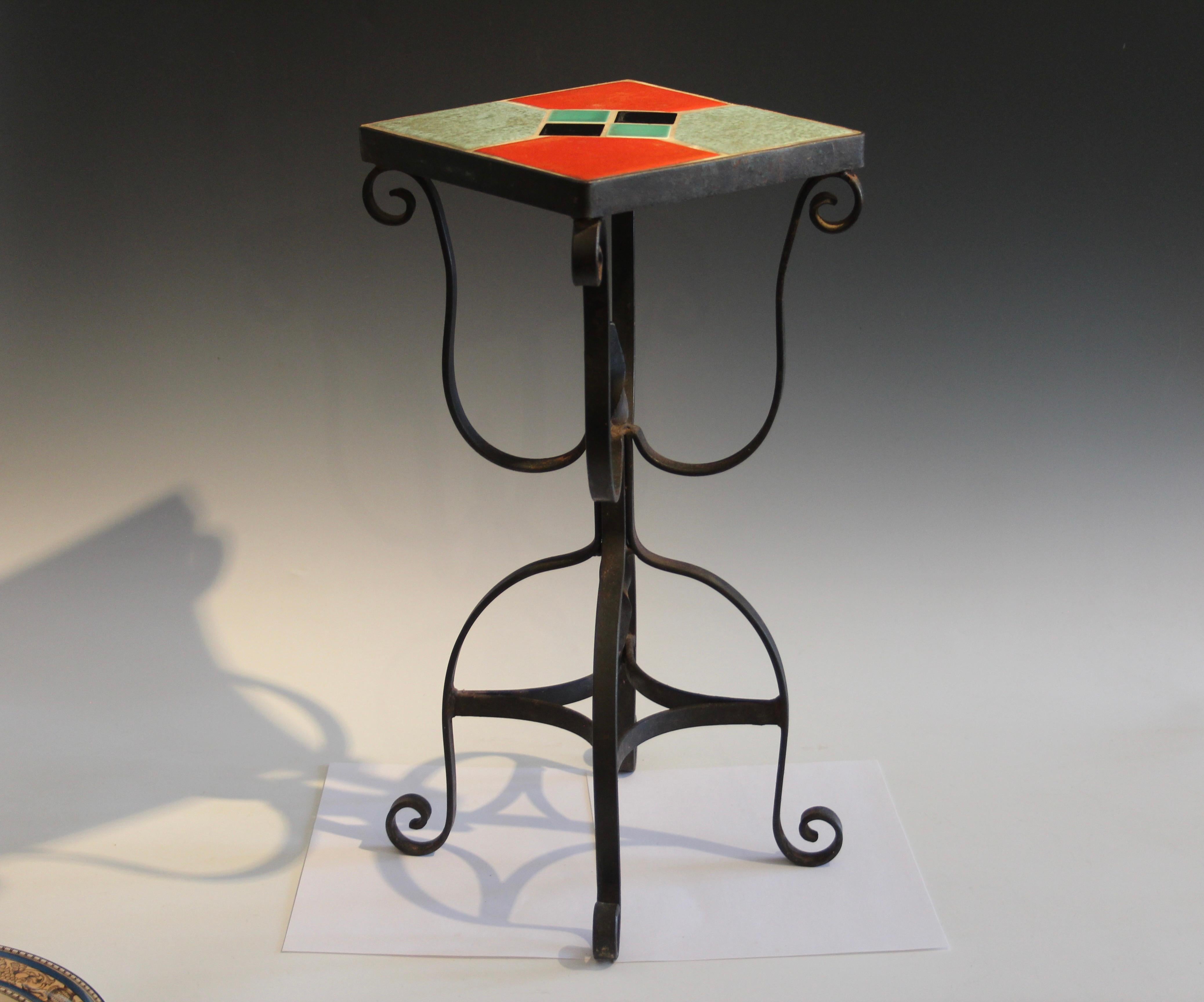 American Antique California Pottery Tile Wrought Iron Table Spanish Colonial Vintage MCM