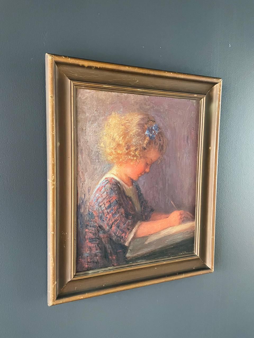 Other Antique California “Study of a Child” Oil Painting by Wanda Neumann For Sale