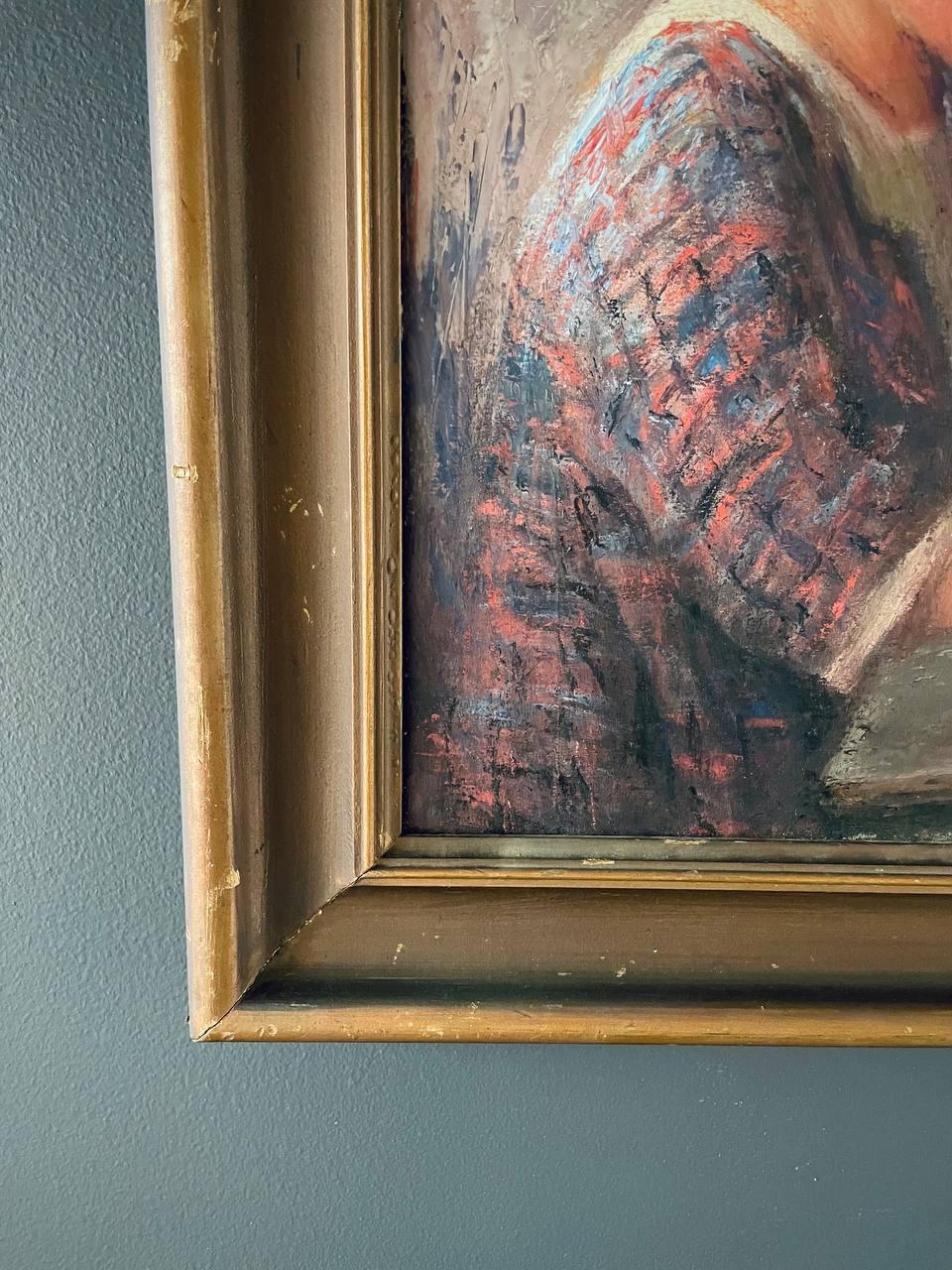 American Antique California “Study of a Child” Oil Painting by Wanda Neumann For Sale