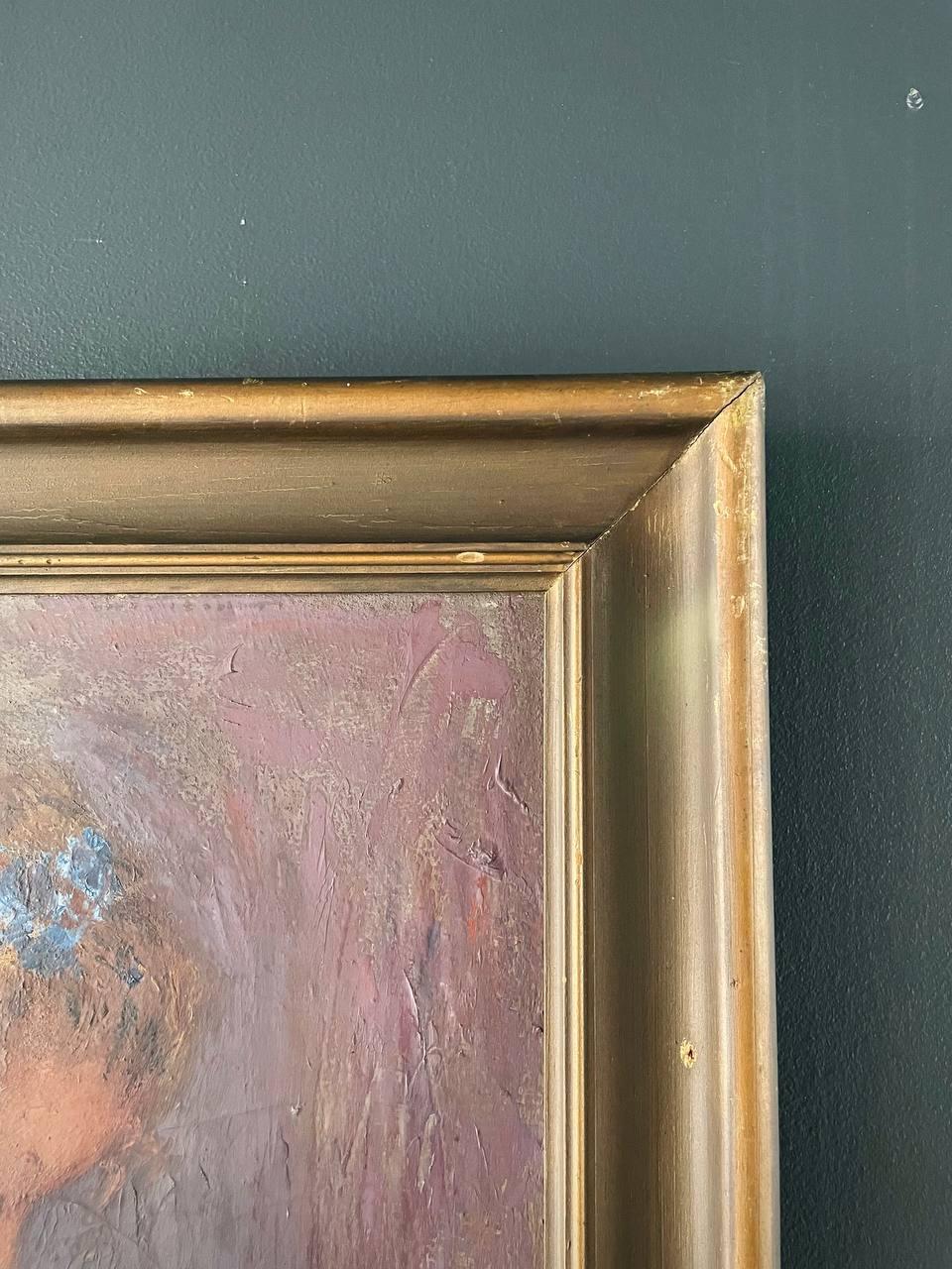 Early 20th Century Antique California “Study of a Child” Oil Painting by Wanda Neumann For Sale