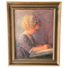 Antiguo óleo californiano "Estudio de un niño" de Wanda Neumann