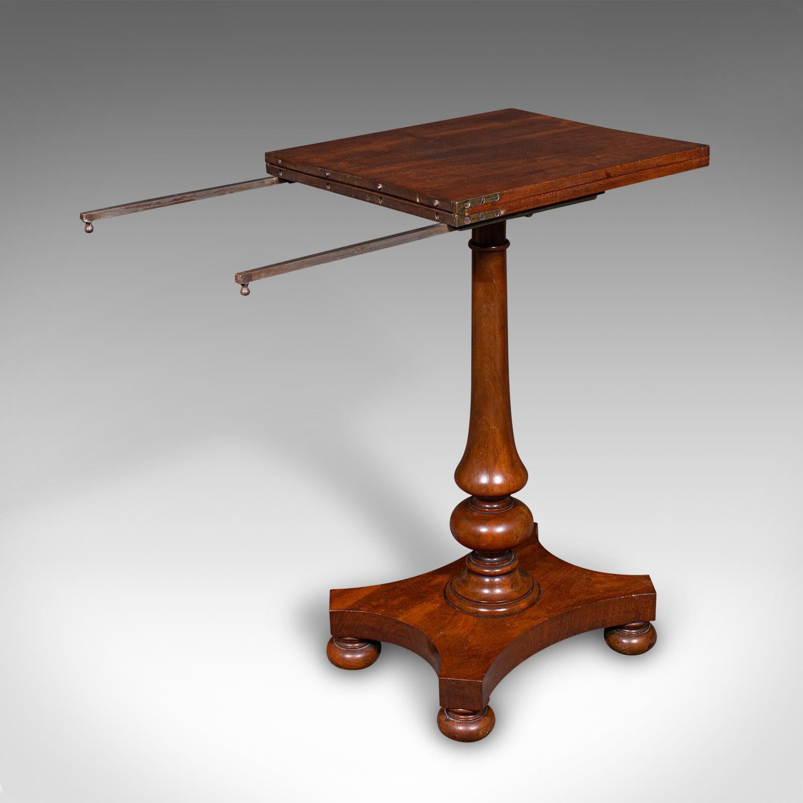 British Antique Calligrapher's Extending Table, English, Cantilever, Chairside, Regency For Sale