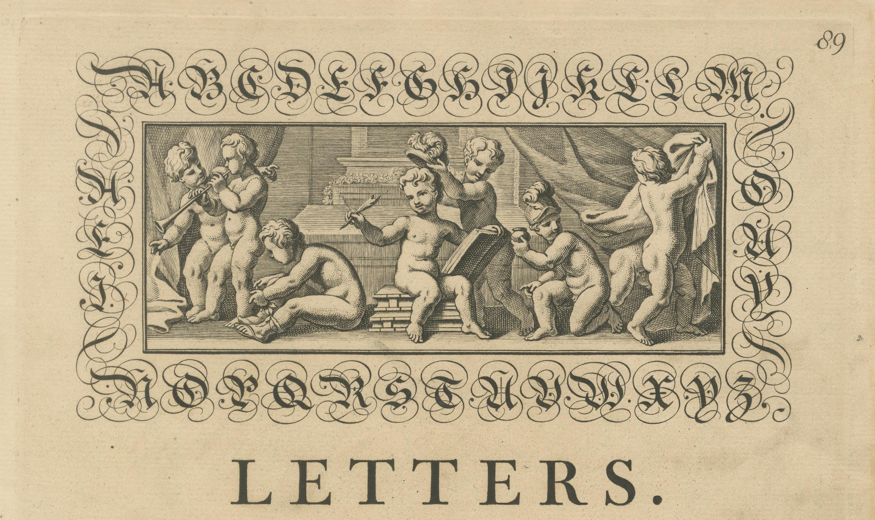 Antique Calligraphy Engraving – George Bickham, Universal Penman Plate 89, 1733