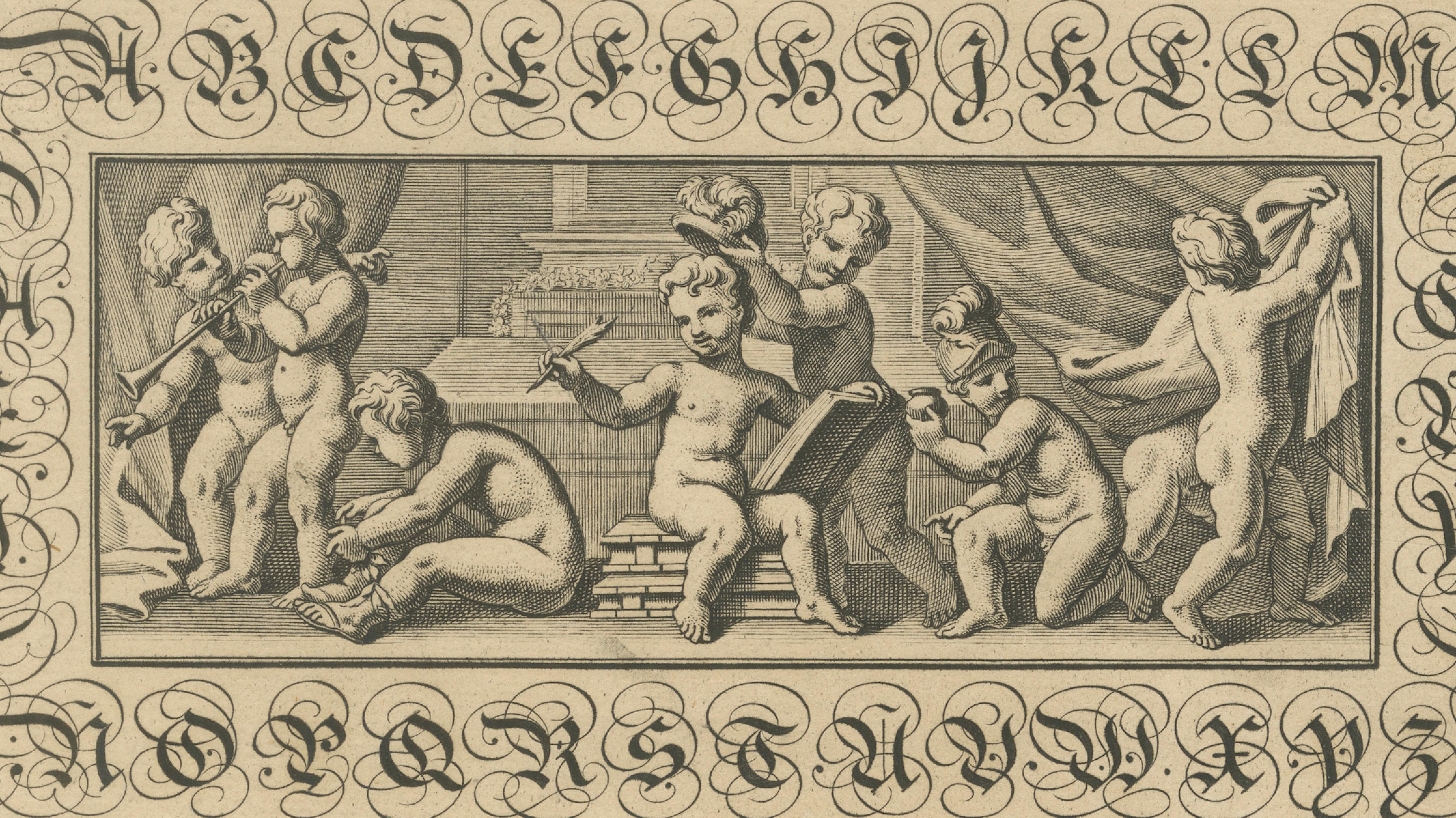 Antique Calligraphy Engraving – George Bickham, Universal Penman Plate 89, 1733