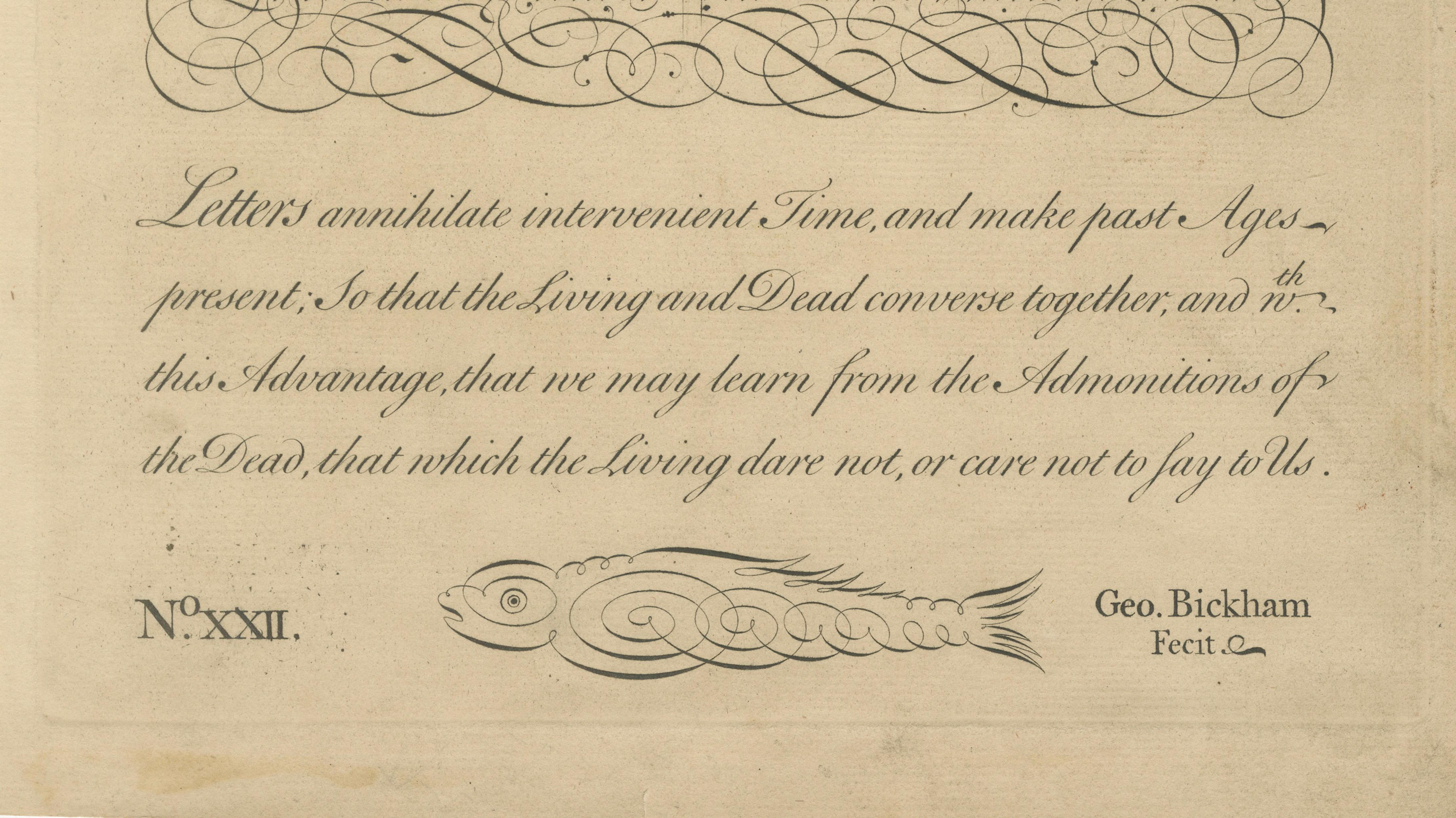 Antique Calligraphy Engraving – George Bickham, Universal Penman Plate 89, 1733
