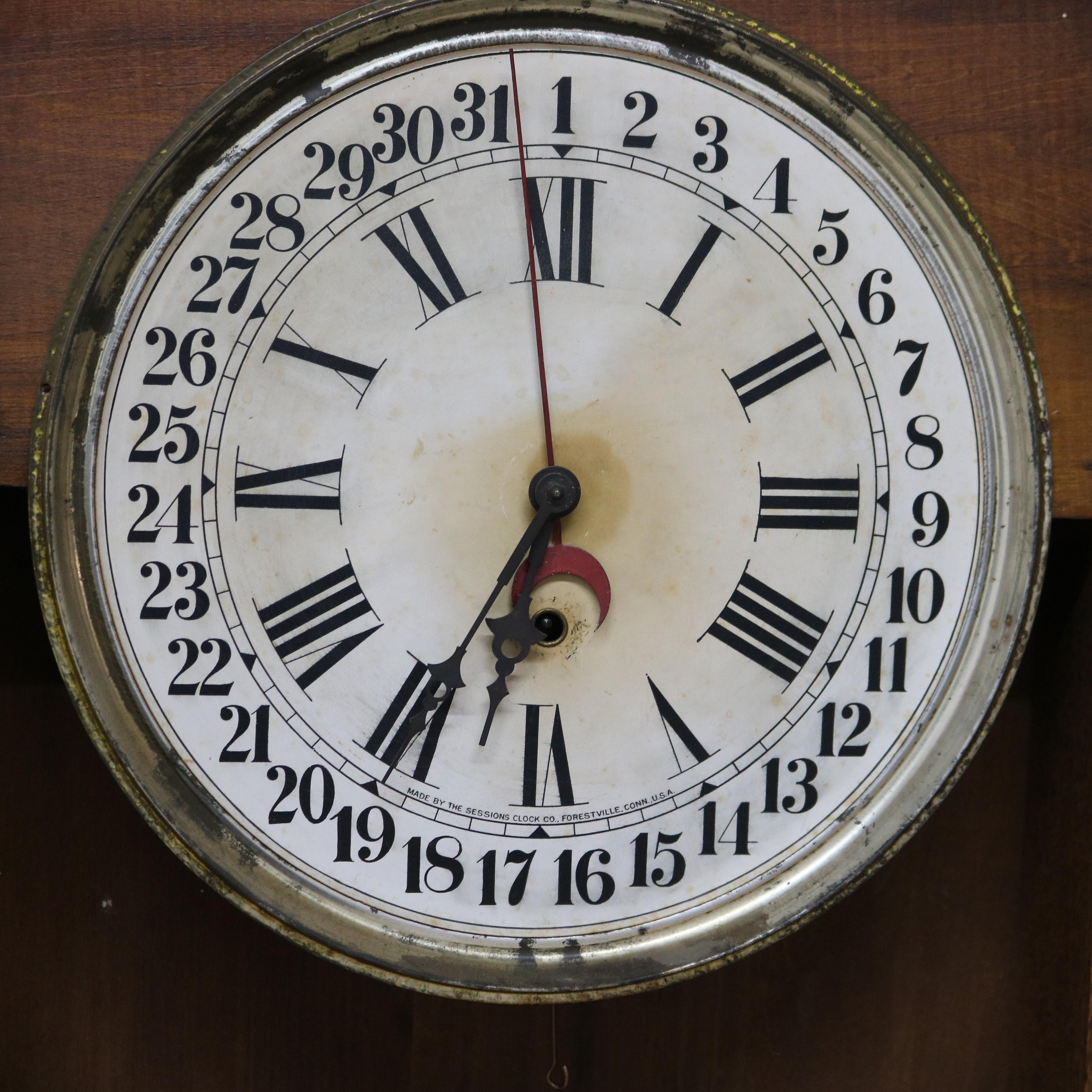 American Antique Calumet Baking Soda Oak Advertising Regulator Clock by Sessions c1890