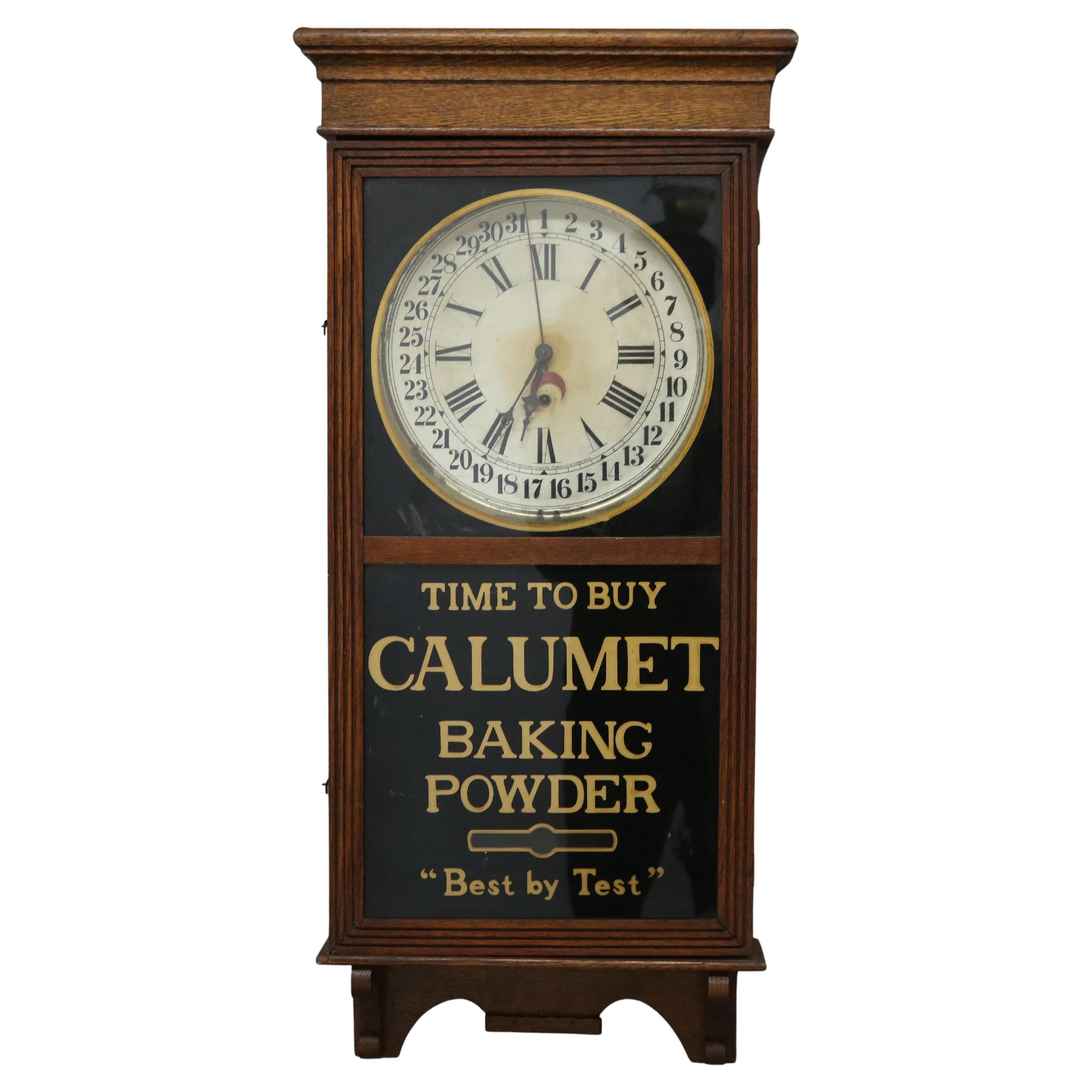 Antique Calumet Baking Soda Oak Advertising Regulator Clock by Sessions c1890