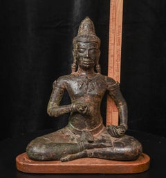 Antique Cambodian 13thC Style Cast Bronze Buddha. Large, Animated