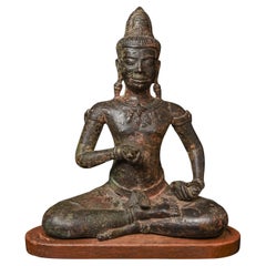 Antique Cambodian 13thC Style Cast Bronze Buddha. Large, Animated