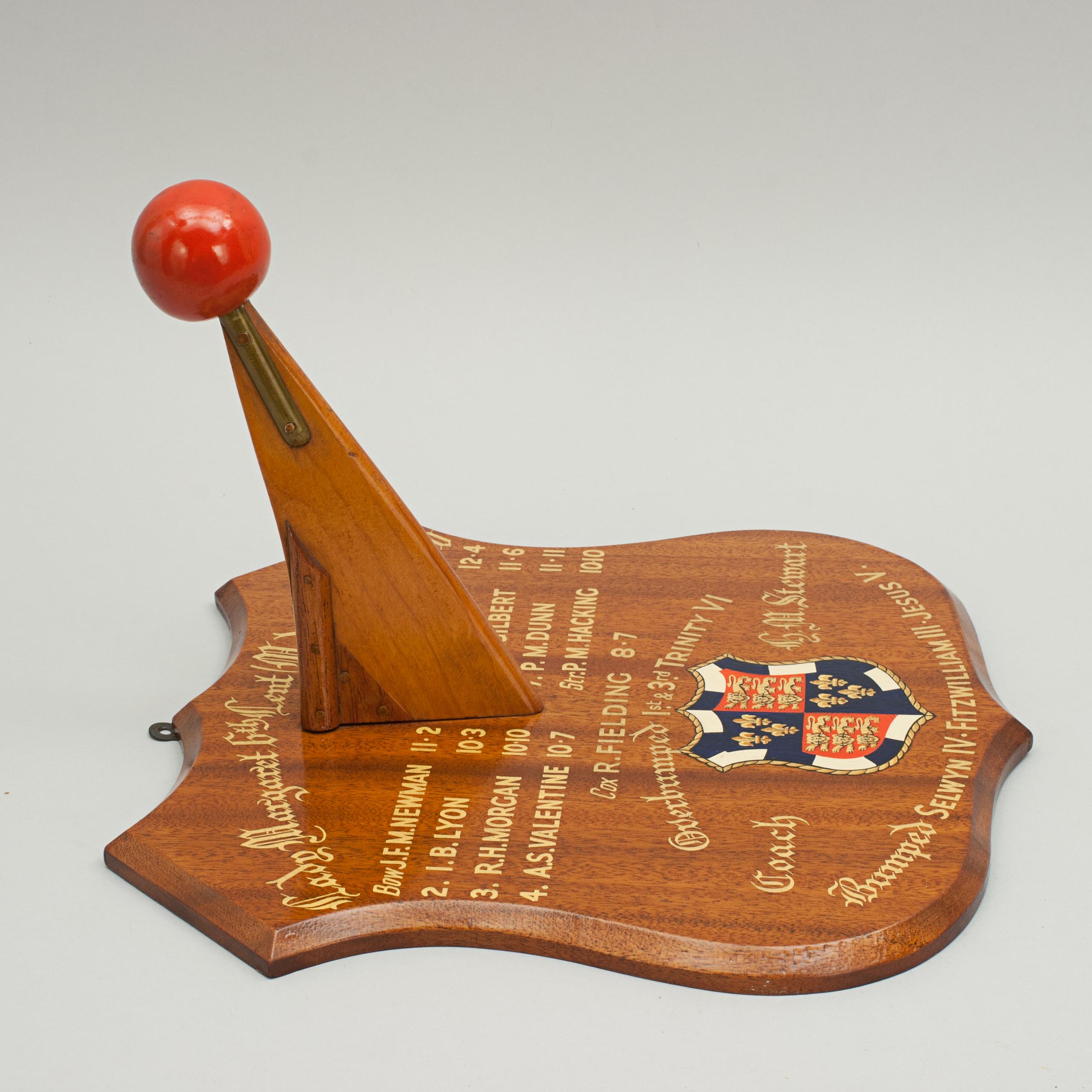 English Antique Cambridge University Rowing Shield 1950 Hand Painted Legend