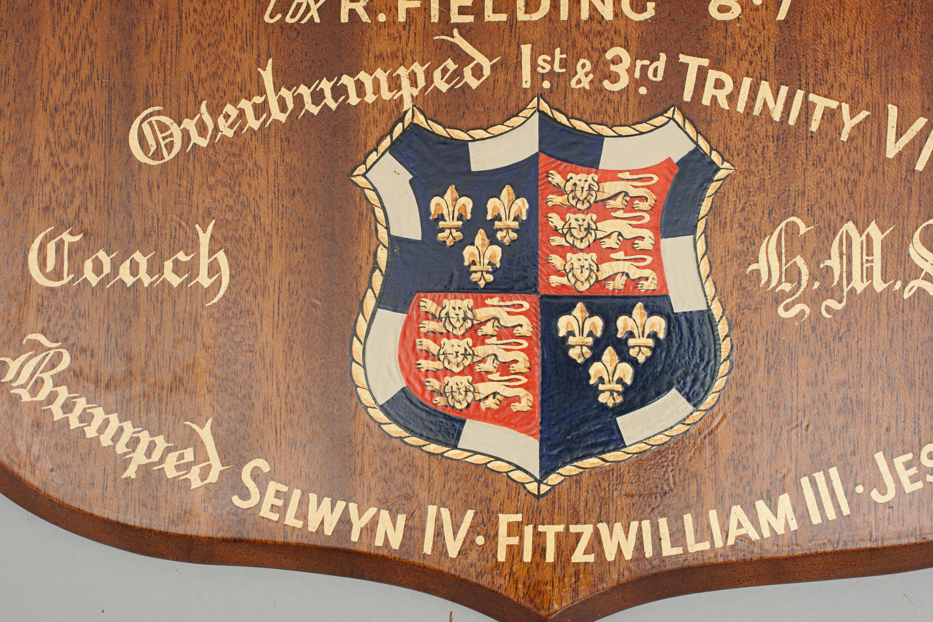 Mid-20th Century Antique Cambridge University Rowing Shield 1950 Hand Painted Legend