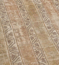 Antique Camel-Brown Wool Floral Striped Ghordes Runner